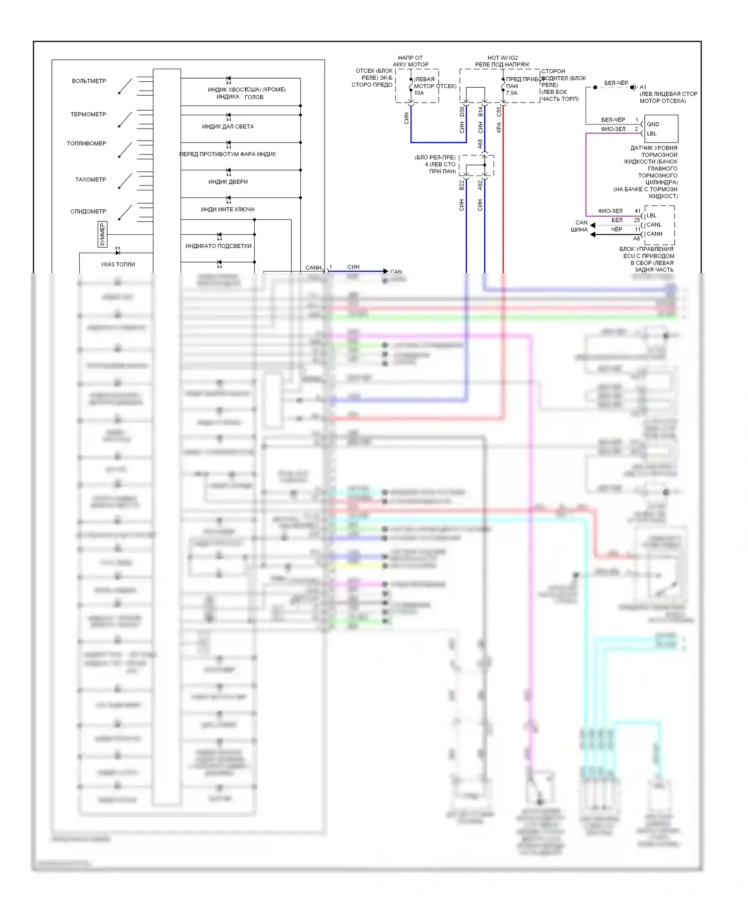4Runner Toyota V (2009-2013): Электросхема приборной панели (1 из 2) 