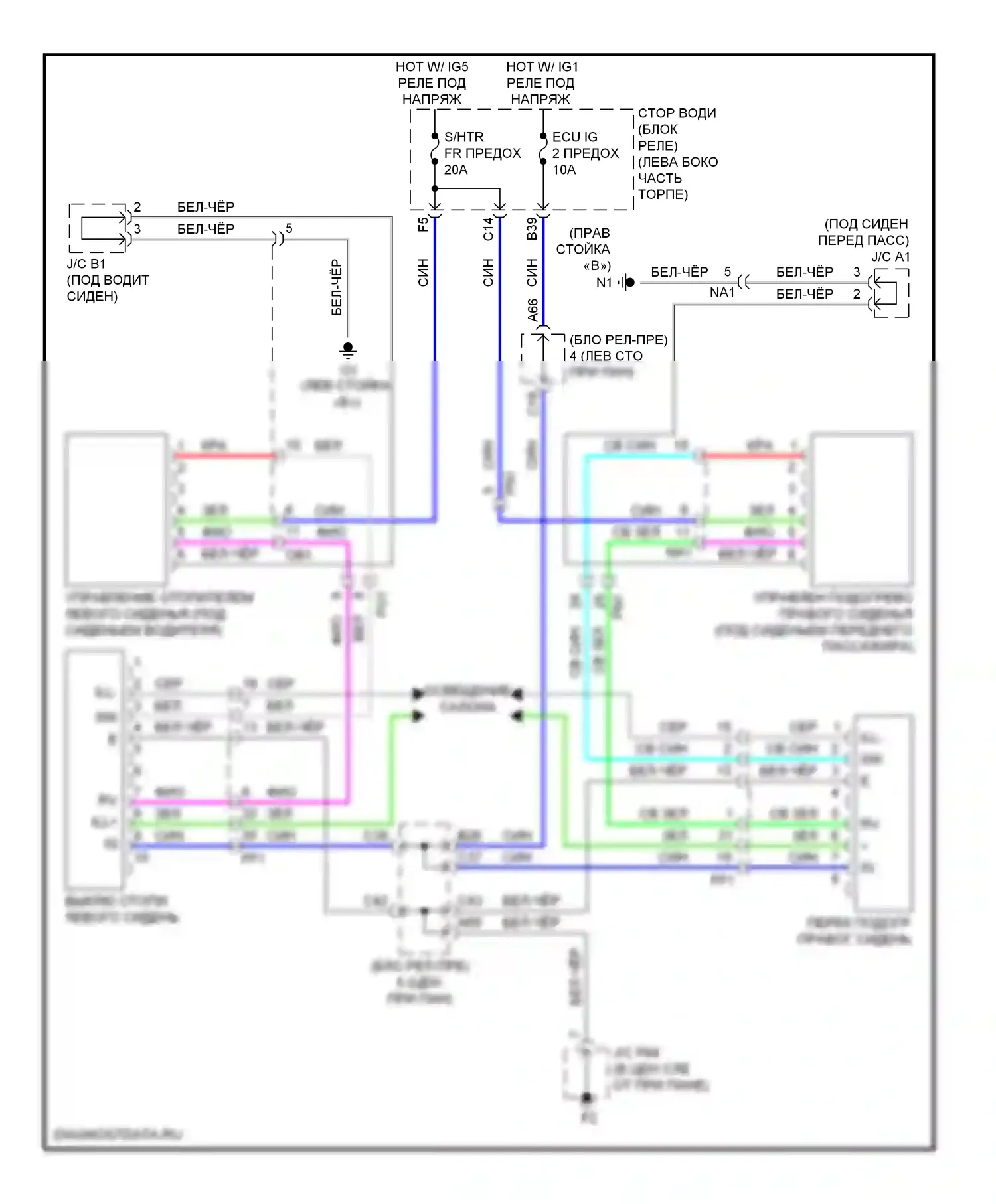 4Runner Toyota V (2009-2013): Электросхема обогреваемых сидений 