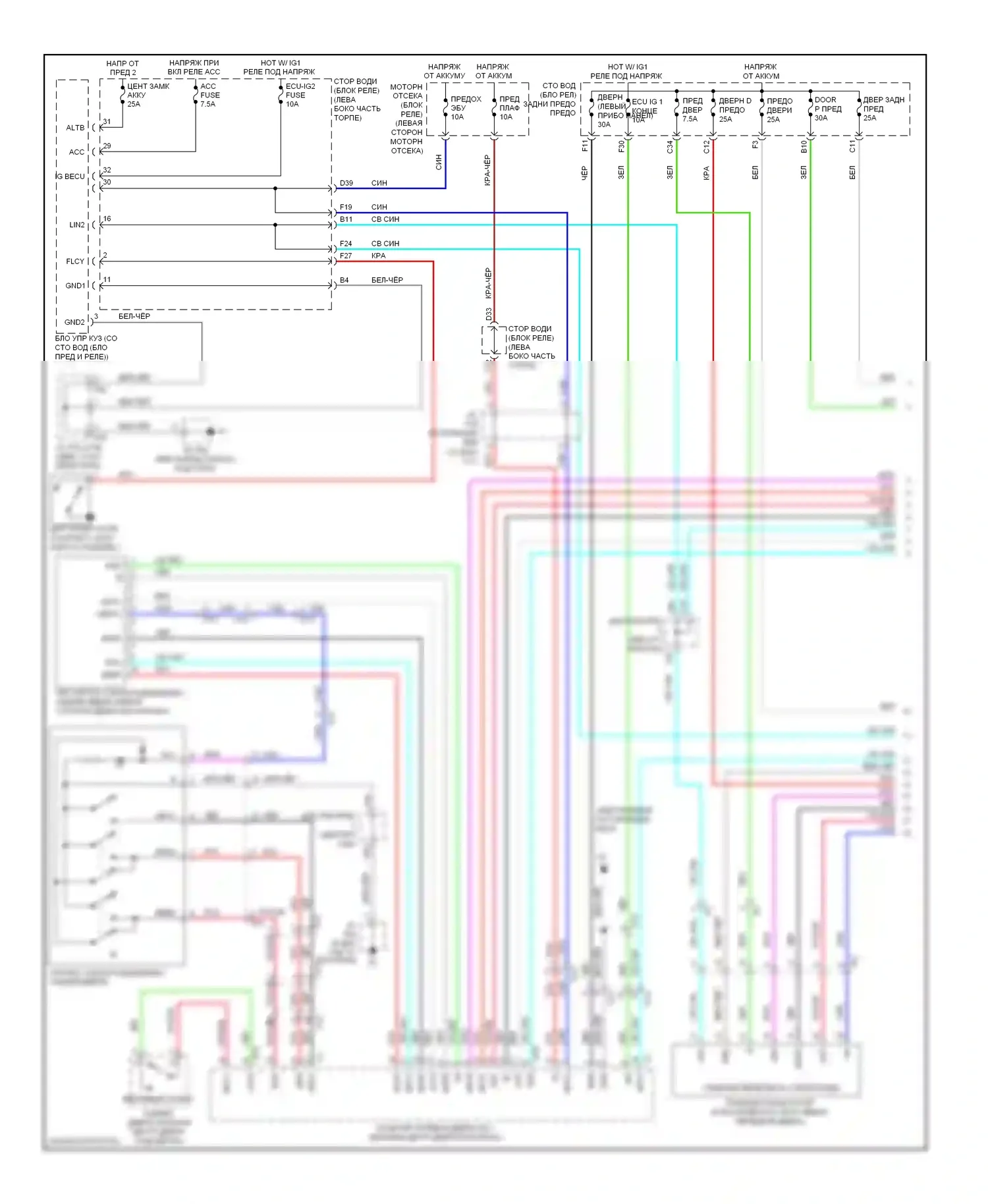 4Runner Toyota V (2009-2013): Электросхема стеклоподъемников (1 из 2) 