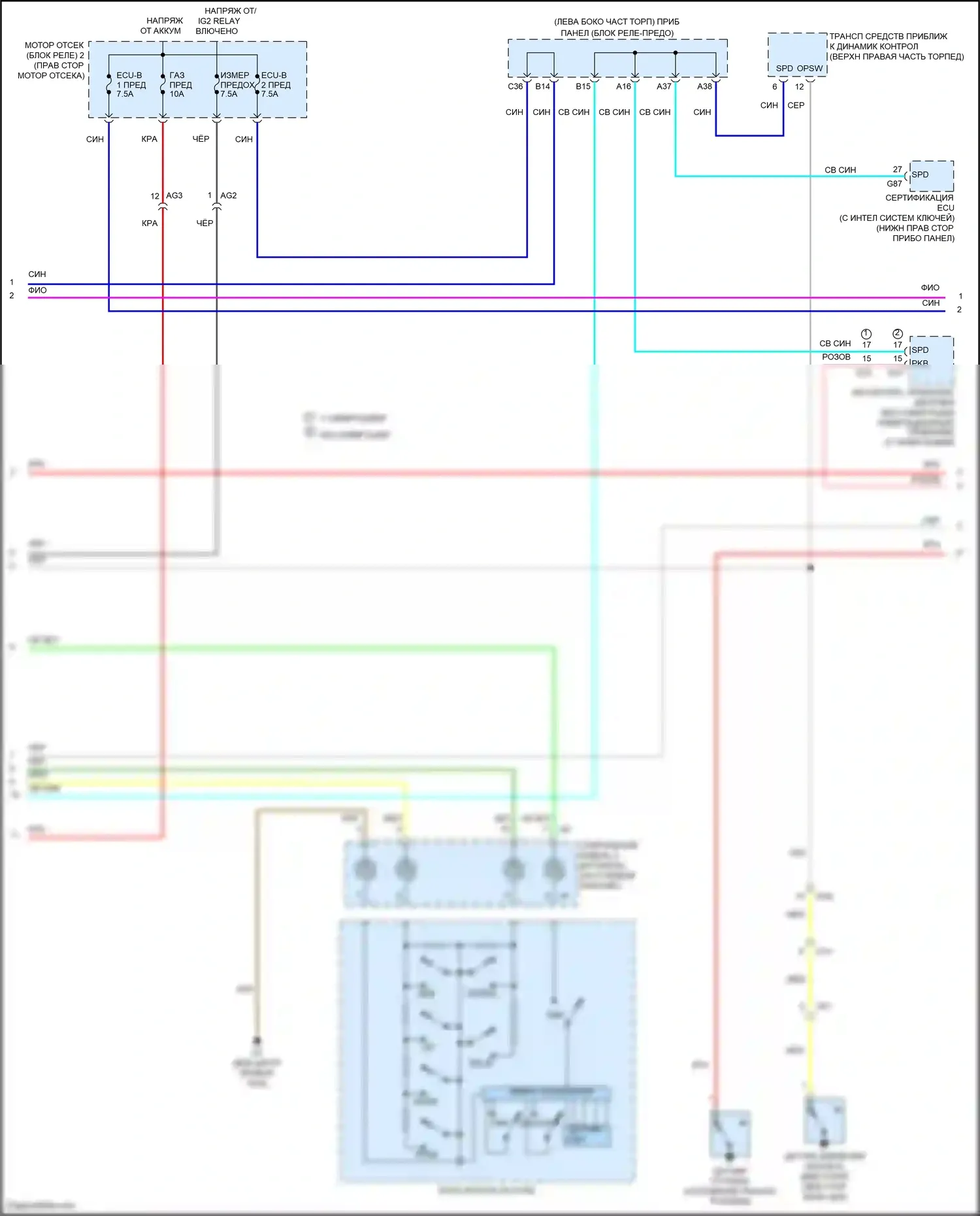 Aqua Toyota I рестайлинг 2 (2017-2021): Электросхема приборной панели (2 из 3) 