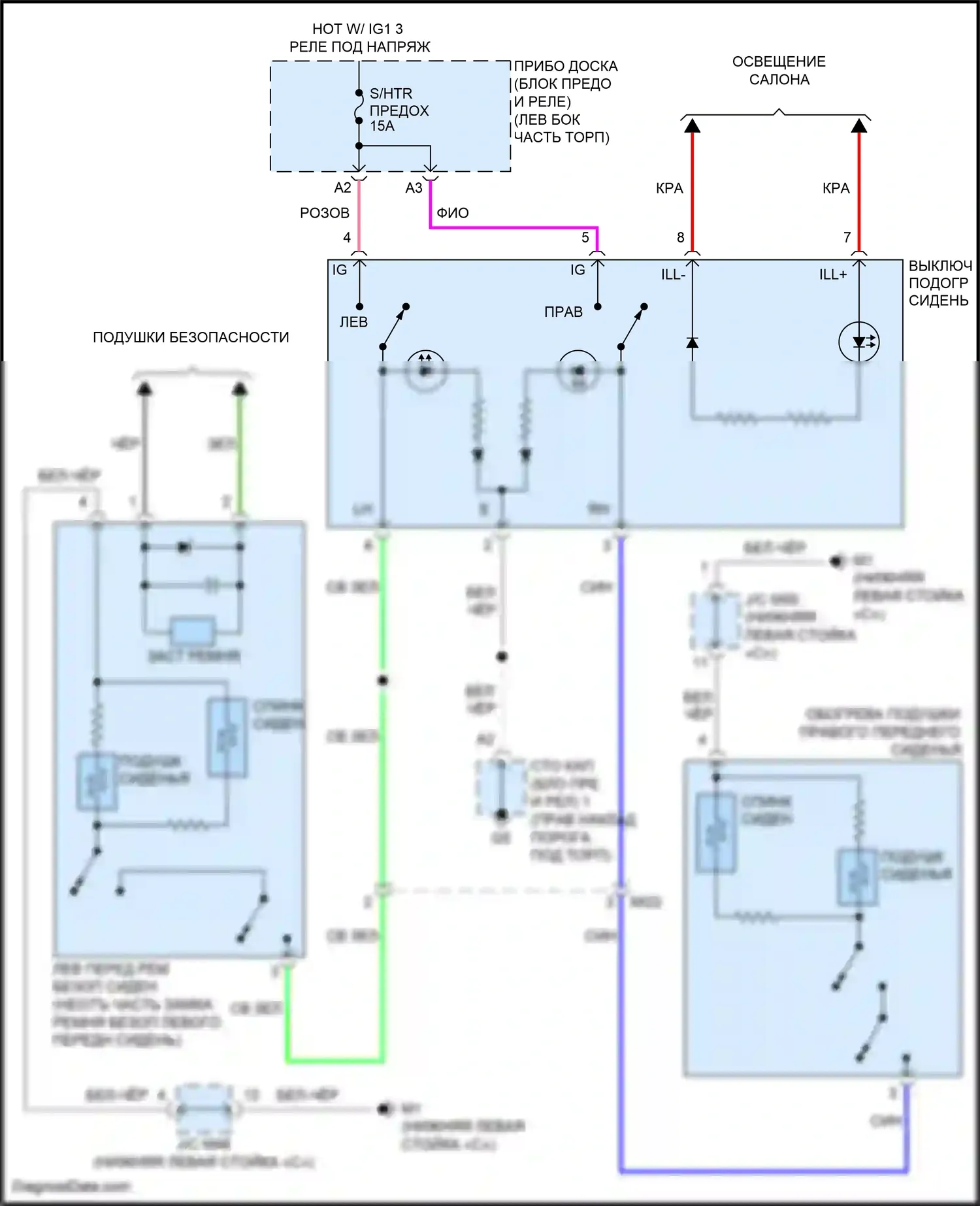 Aqua Toyota I рестайлинг 2 (2017-2021): Электросхема сидений 