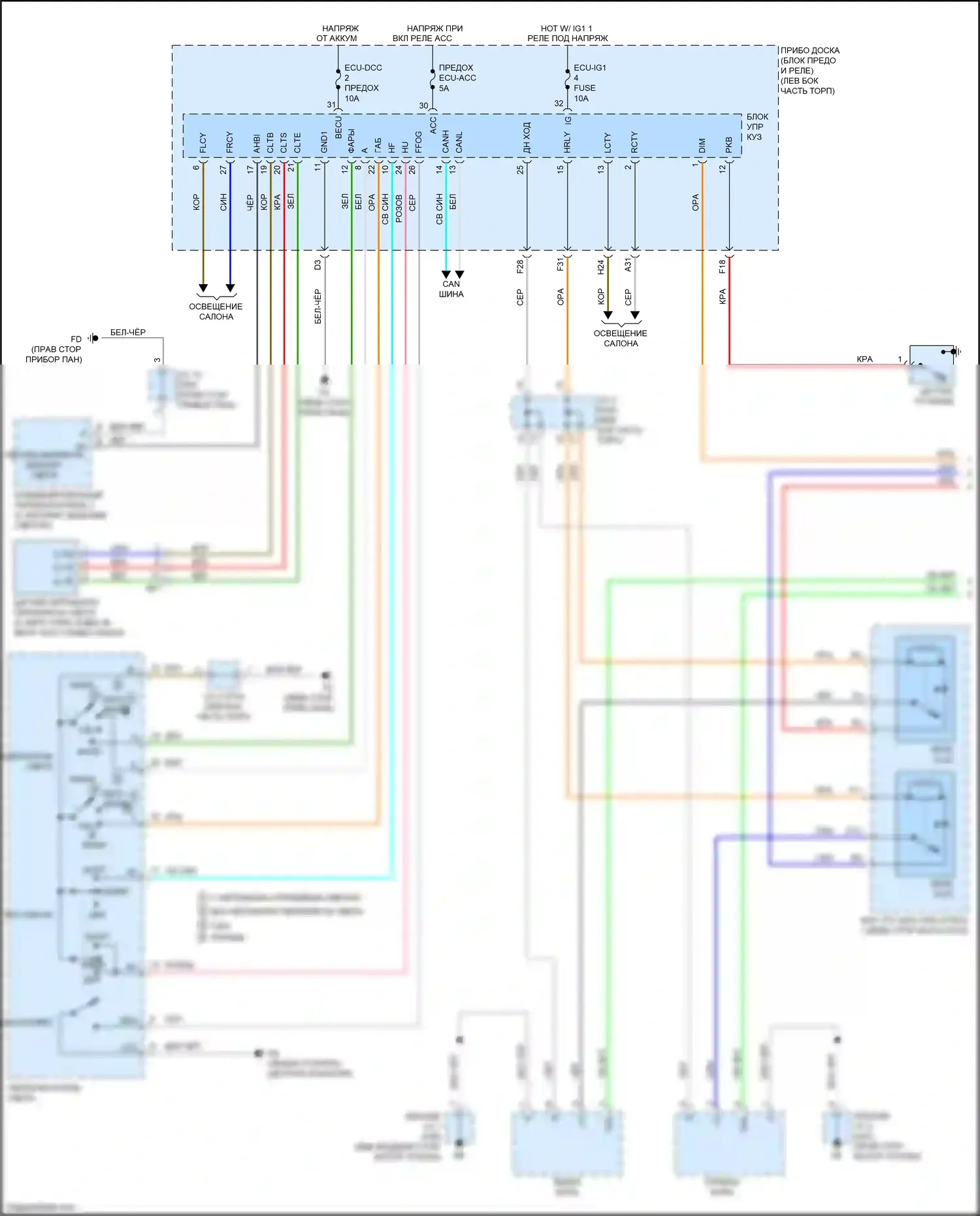 Aqua Toyota II (2021-2024): Электросхема фар, без уровня дальнего света фар (1 из 2) 