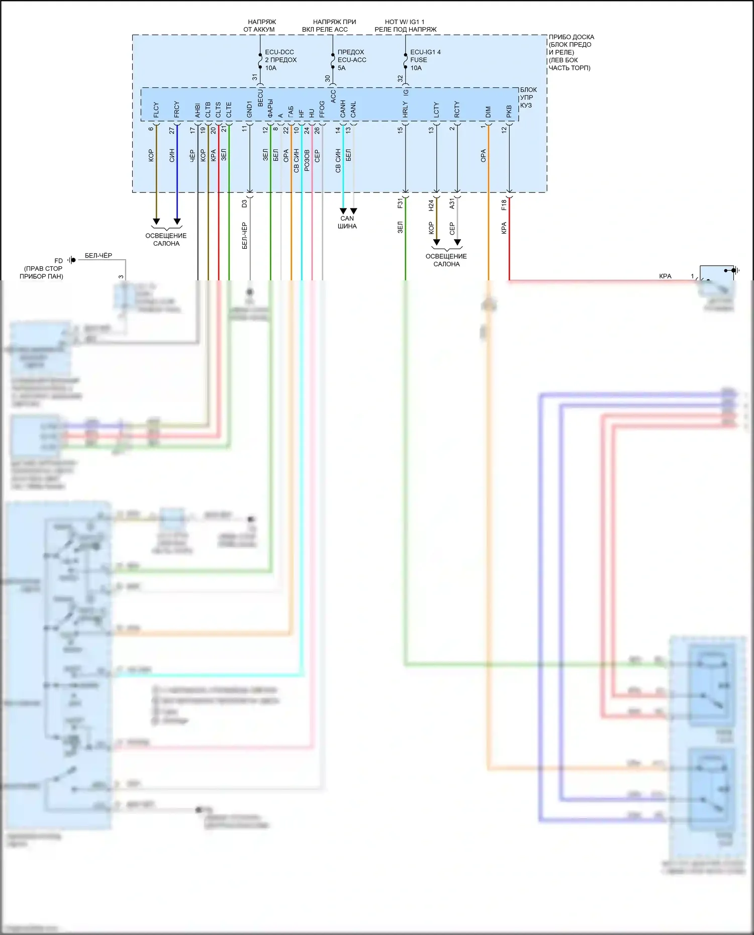 Aqua Toyota II (2021-2024): Электросхема фар, с уровнем дальнего света фар (1 из 3) 