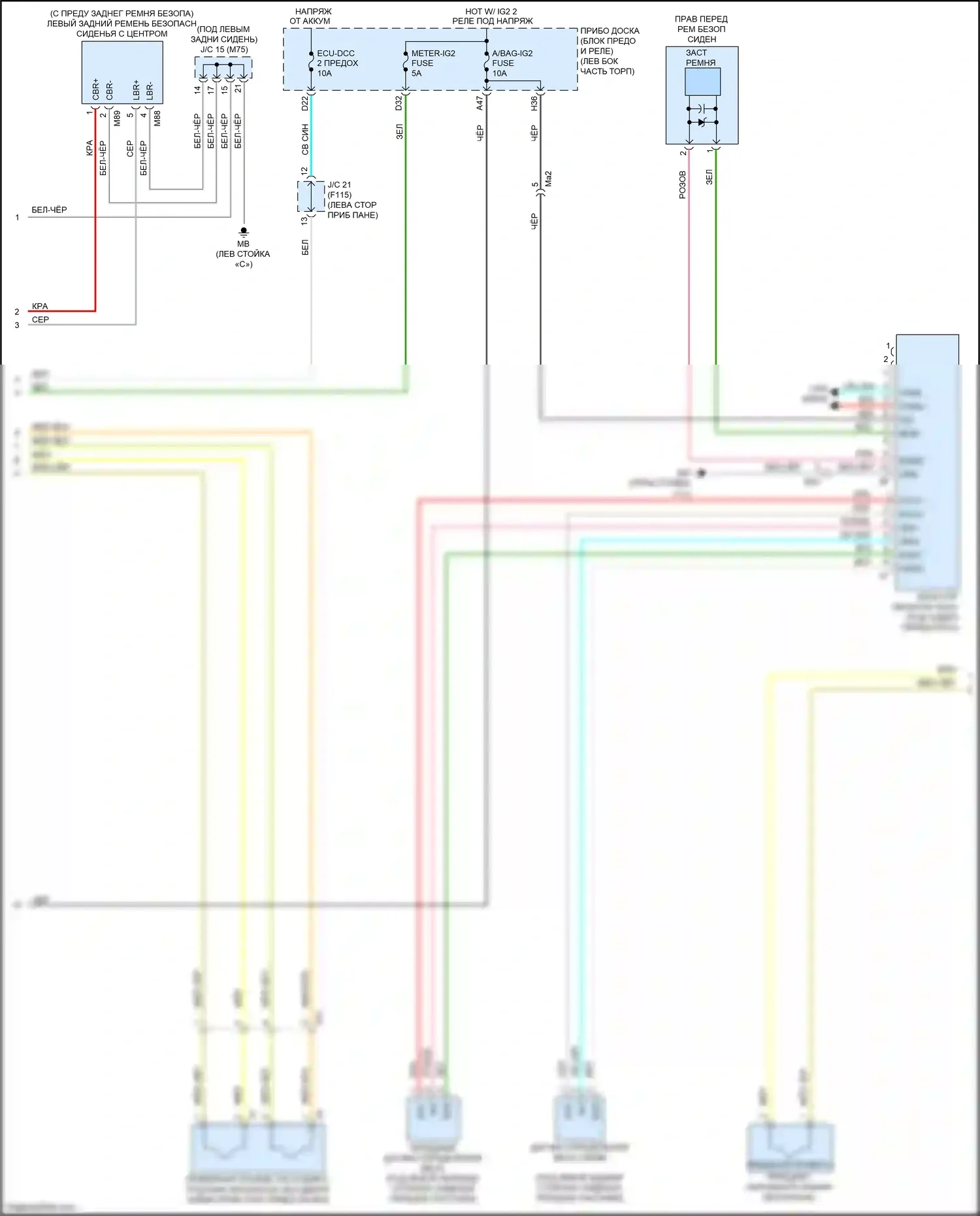 Aqua Toyota II (2021-2024): Электросхема подушек безопасности (2 из 3) 