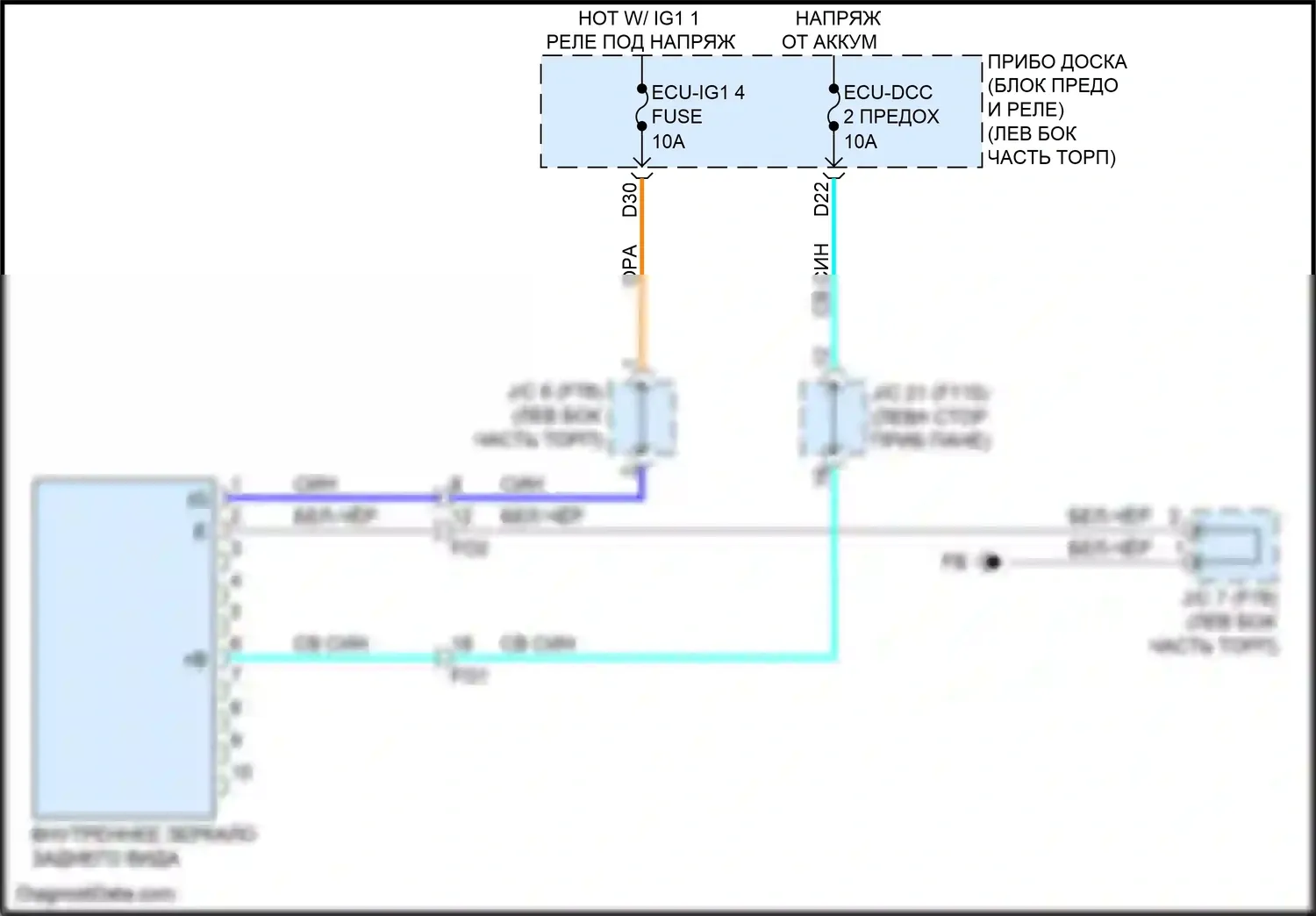 Aqua Toyota II (2021-2024): Электросхема электрохромного зеркала, с открывателем гаражной двери 