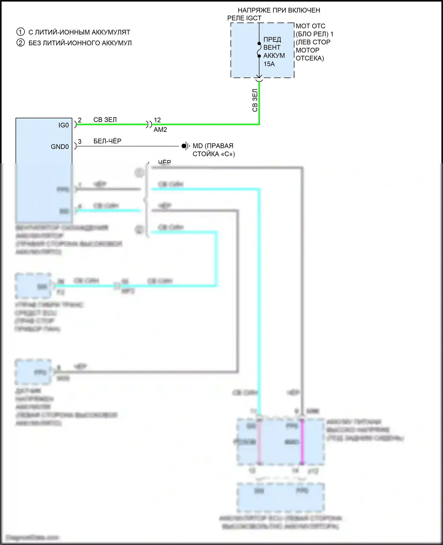 Aqua Toyota II (2021-2024): Электросхема вентилятора охлаждения аккумулятора 