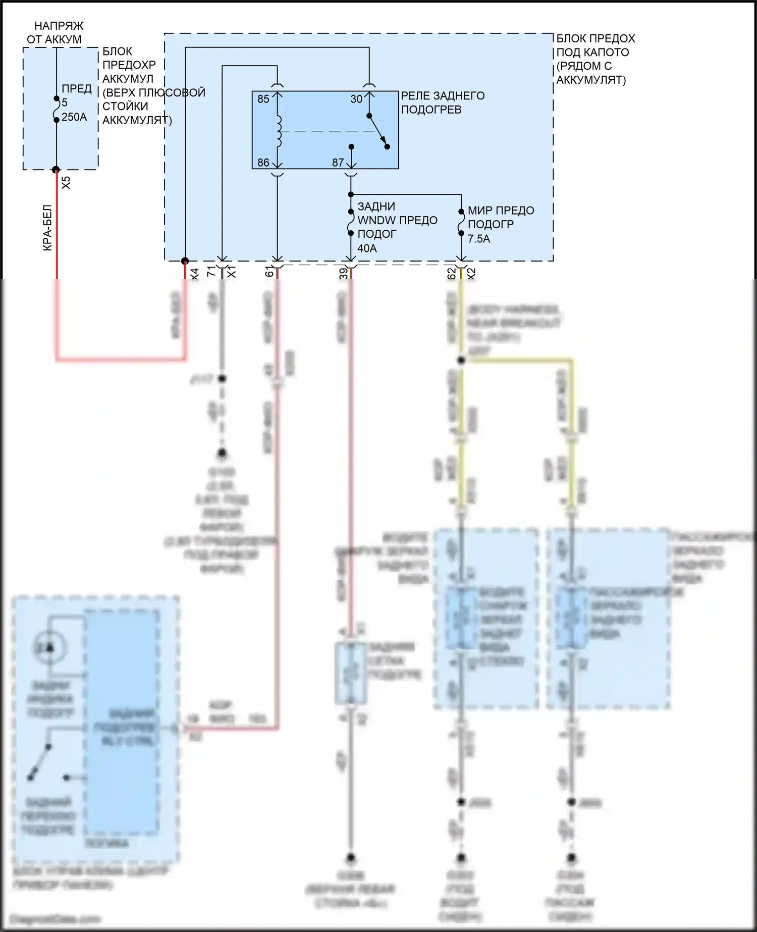 Aurion Toyota II (2012-2017): Электросхема подогрева стекол 