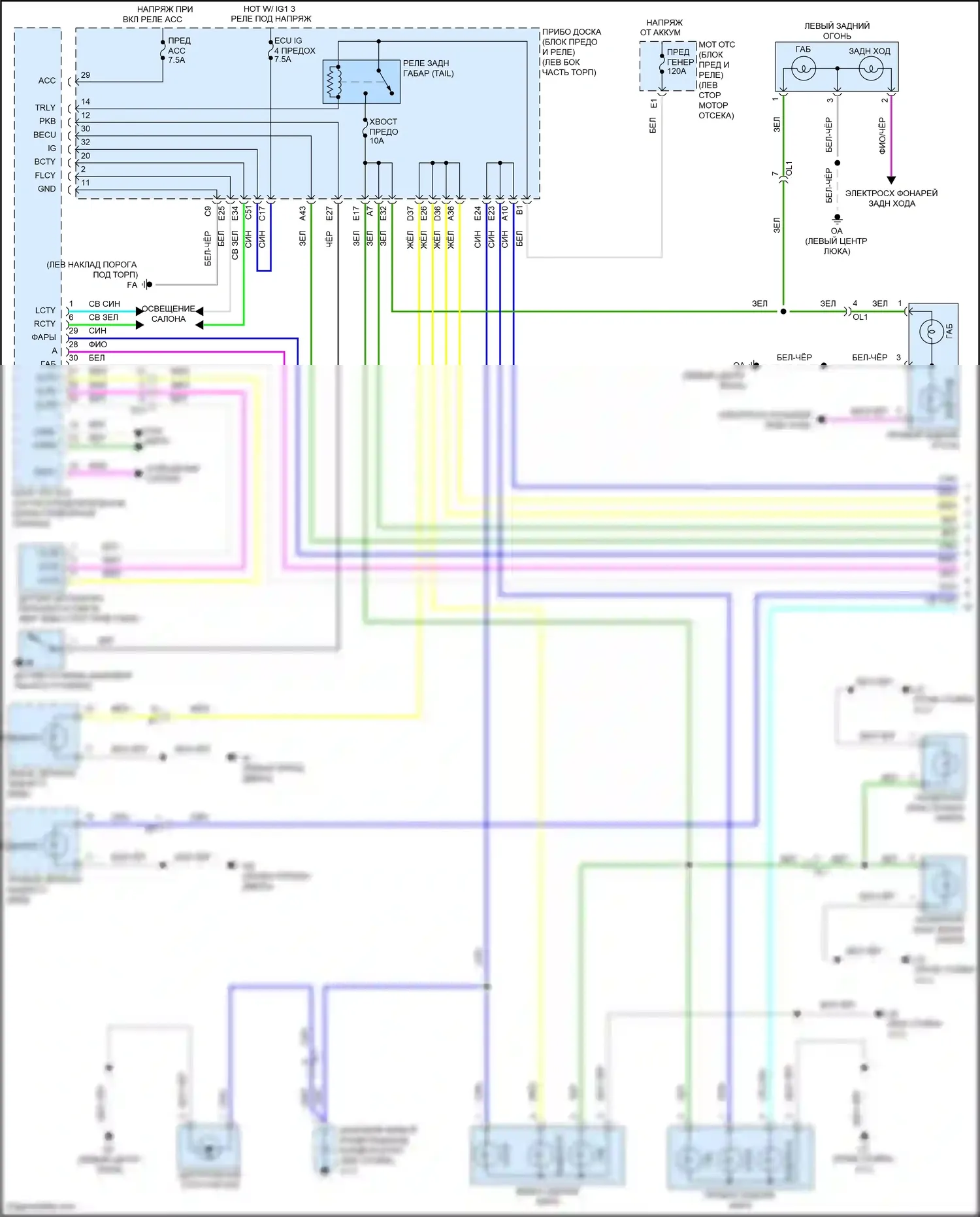 Auris Toyota E180 рестайлинг (2015-2018): Электросхема фар и фонарей (1 из 2) 