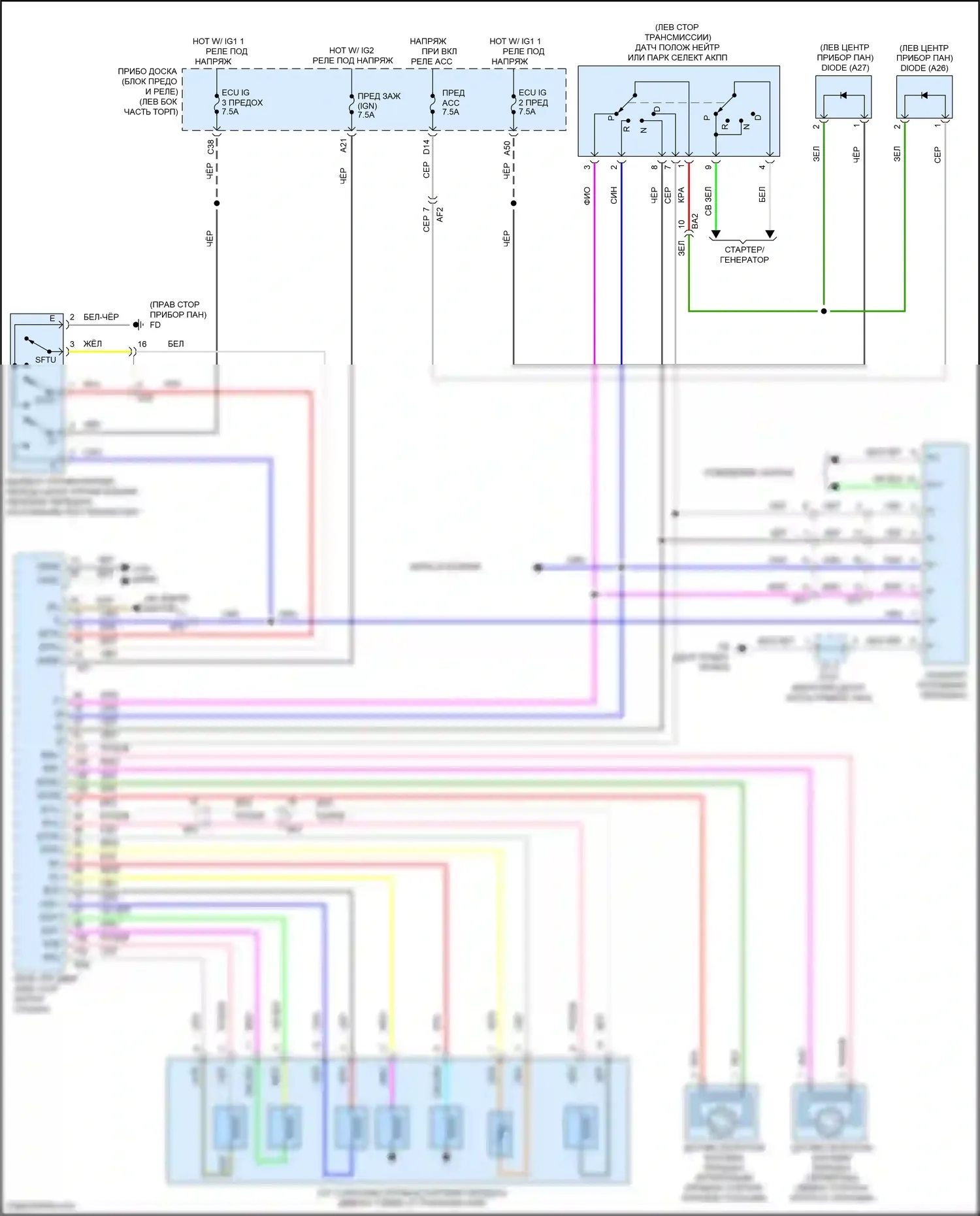 Auris Toyota E180 рестайлинг (2015-2018): Электросхема коробки передач 