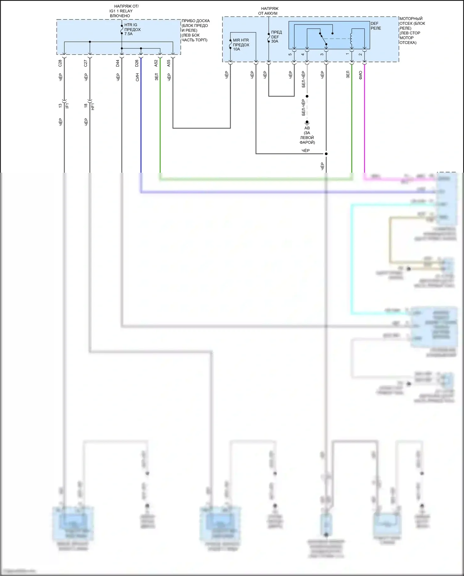 Auris Toyota E180 рестайлинг (2015-2018): Электросхема подогрева стекол 