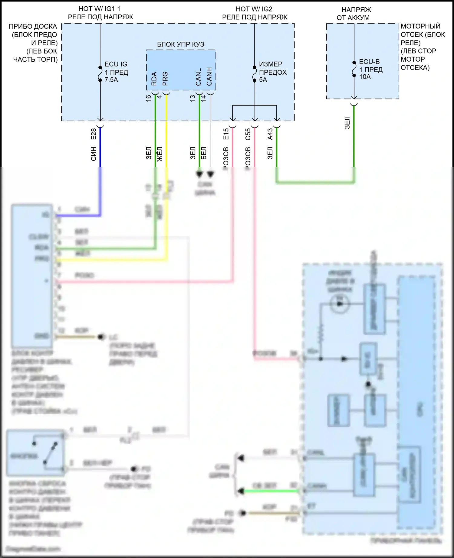 Auris Toyota E180 рестайлинг (2015-2018): Электросхема контроля давления в шинах 
