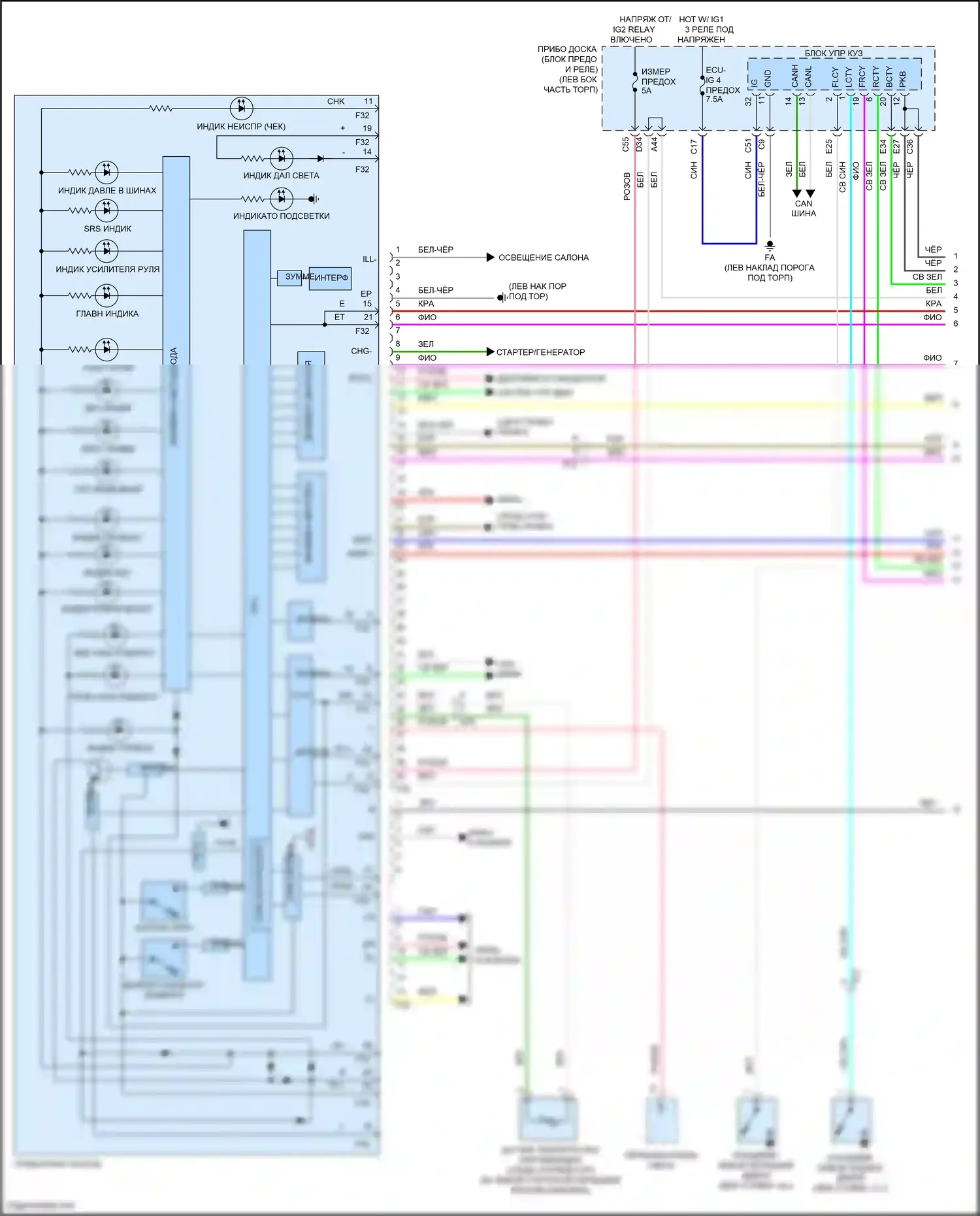 Auris Toyota E180 рестайлинг (2015-2018): Электросхема приборной панели (1 из 2) 