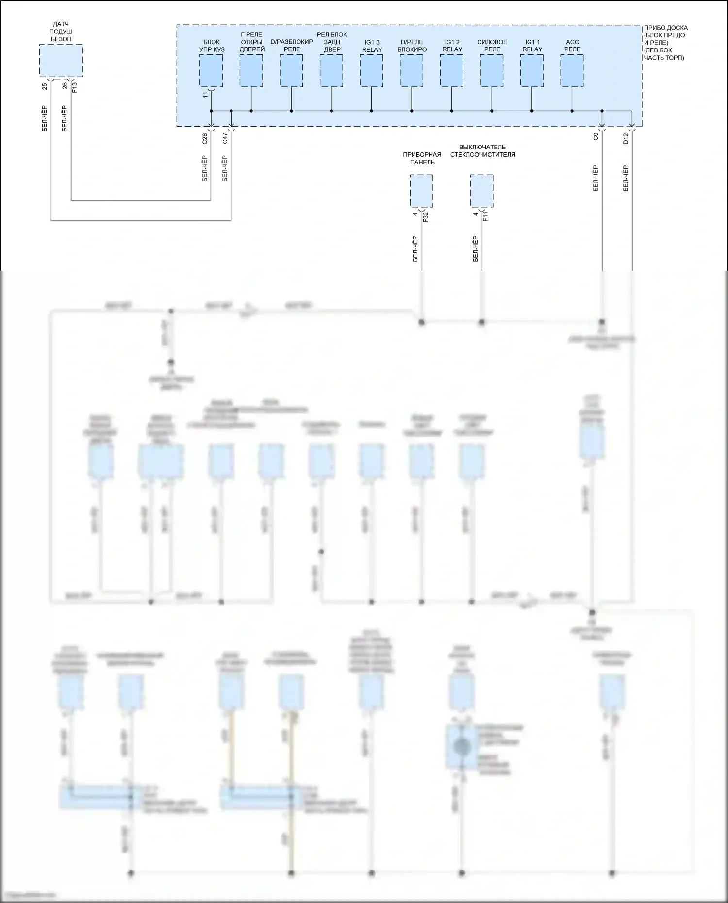 Auris Toyota E180 рестайлинг (2015-2018): Электросхема точек подключения масс (4 из 4) 