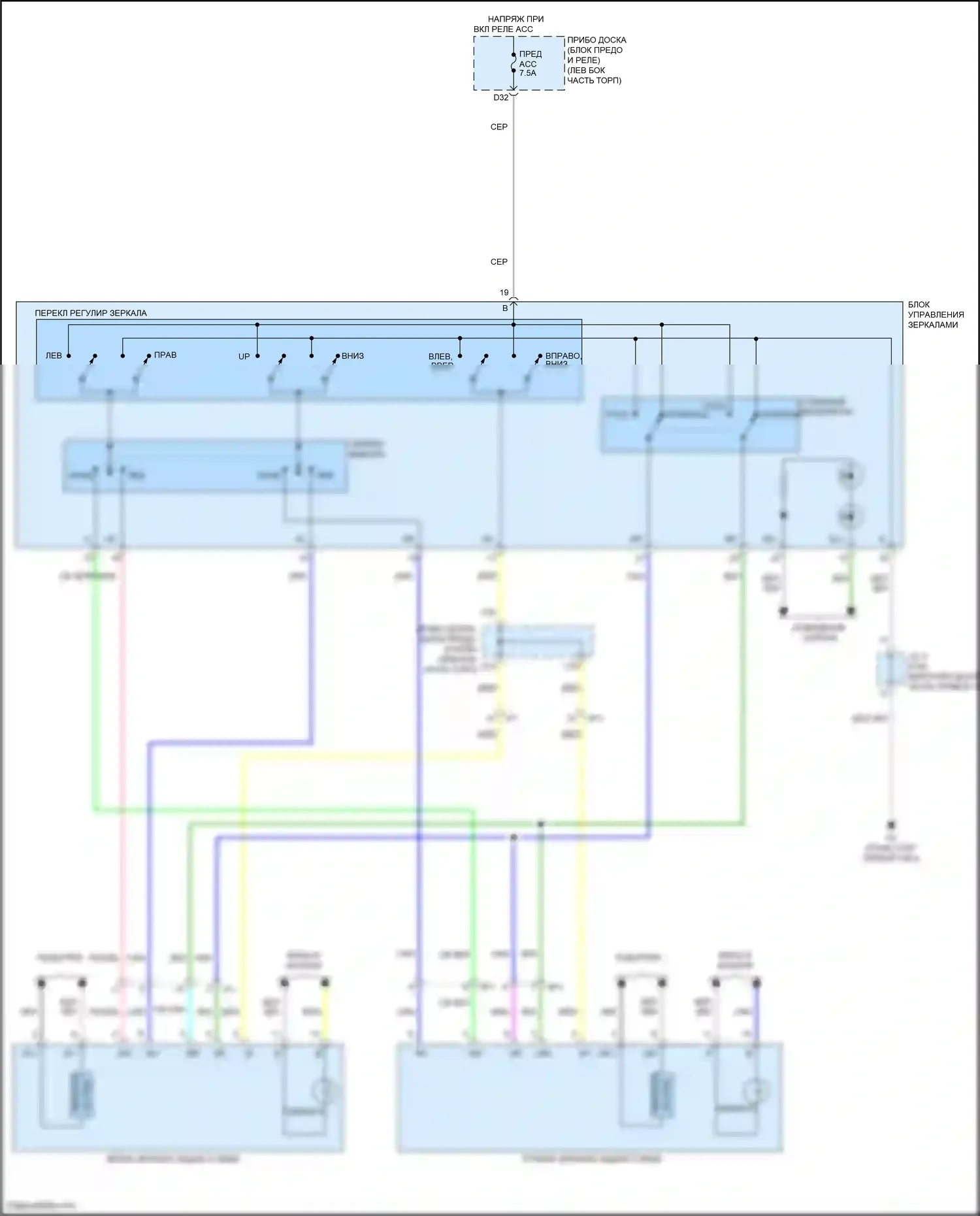 Auris Toyota E180 рестайлинг (2015-2018): Электросхема управления зеркалами заднего вида 