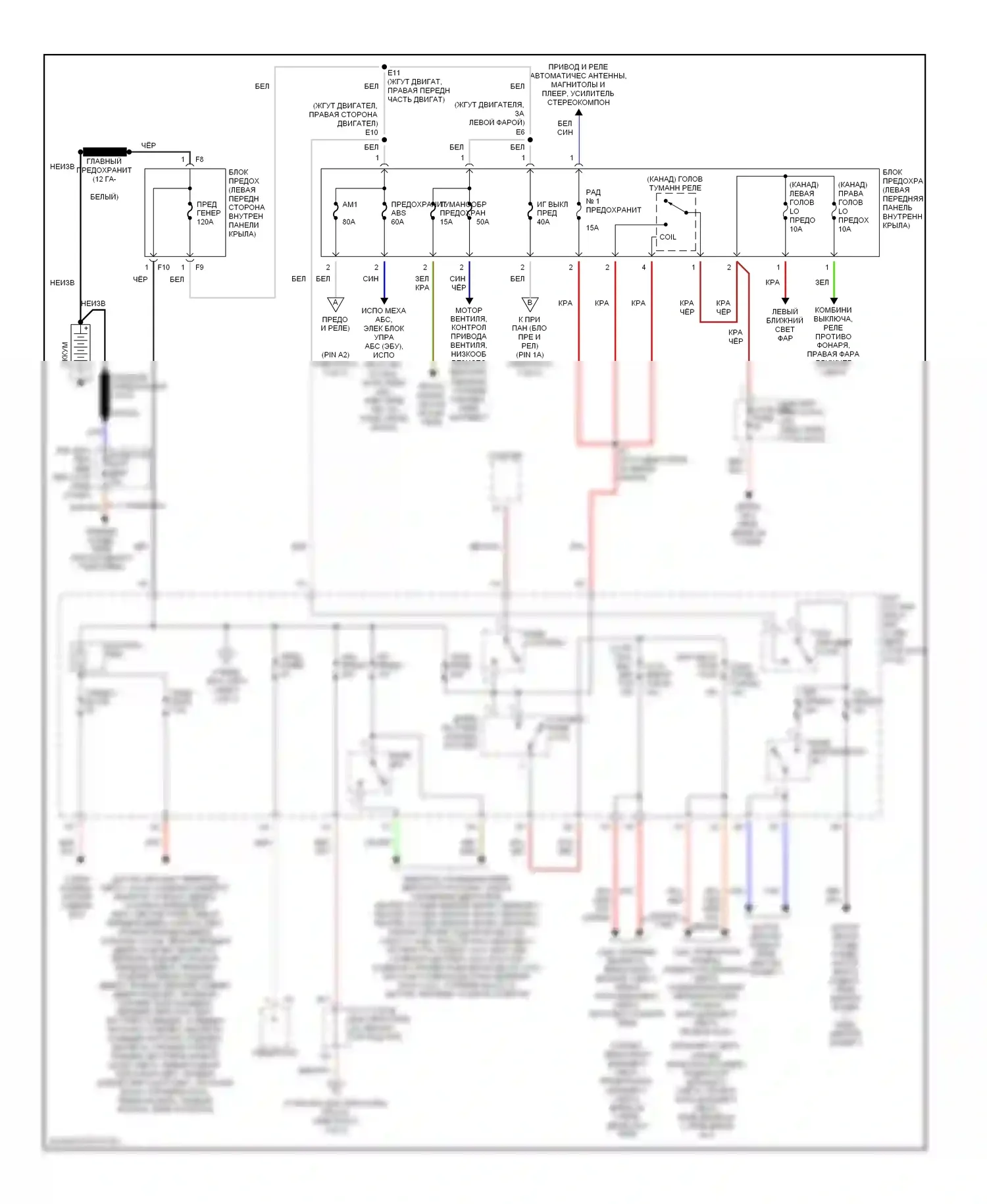 Avalon Toyota XX10 рестайлинг (1997-2000): Электросхема блока предохранителей реле (1 из 3) 