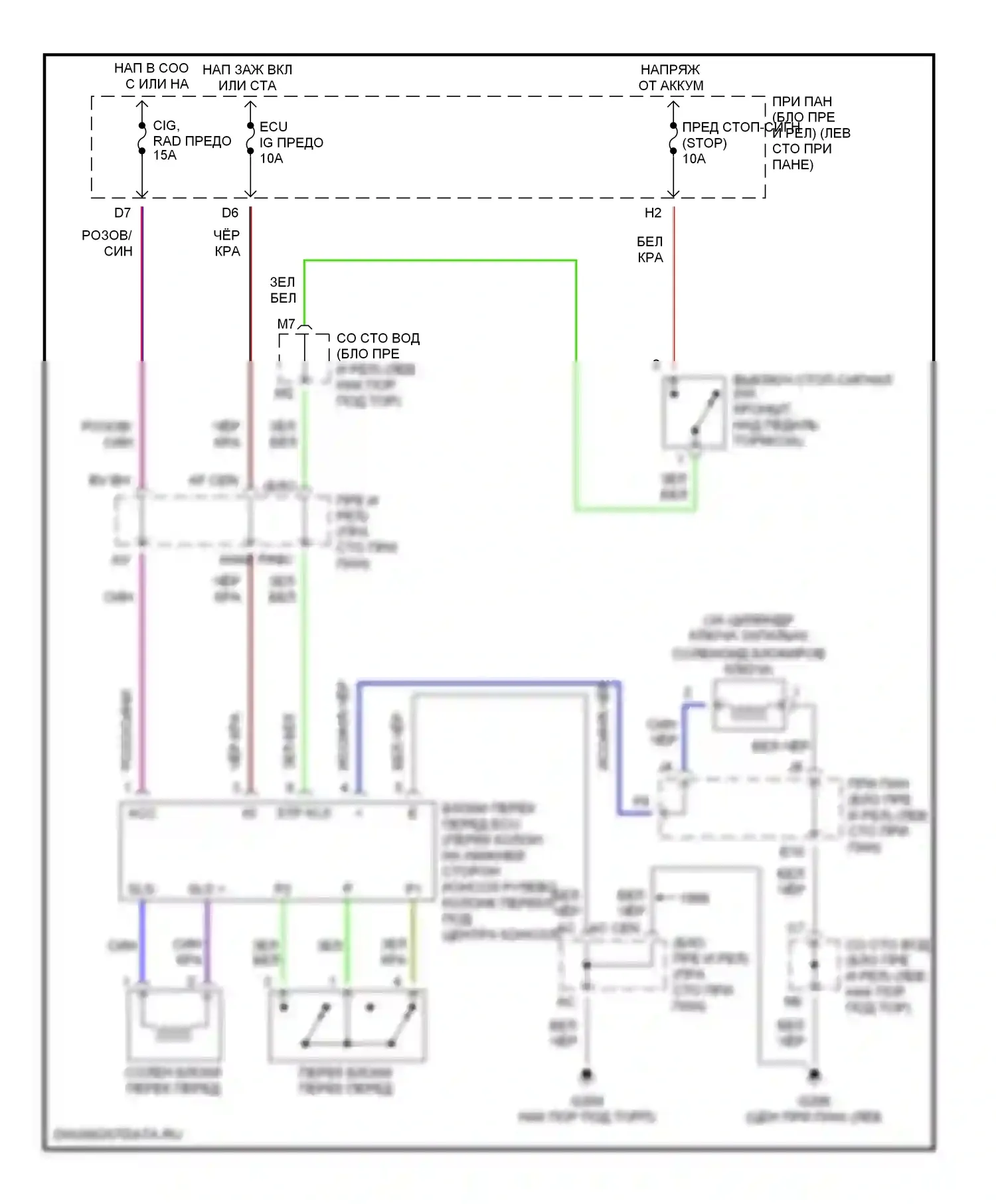 Avalon Toyota XX10 рестайлинг (1997-2000): Электросхема блокировки селектора 