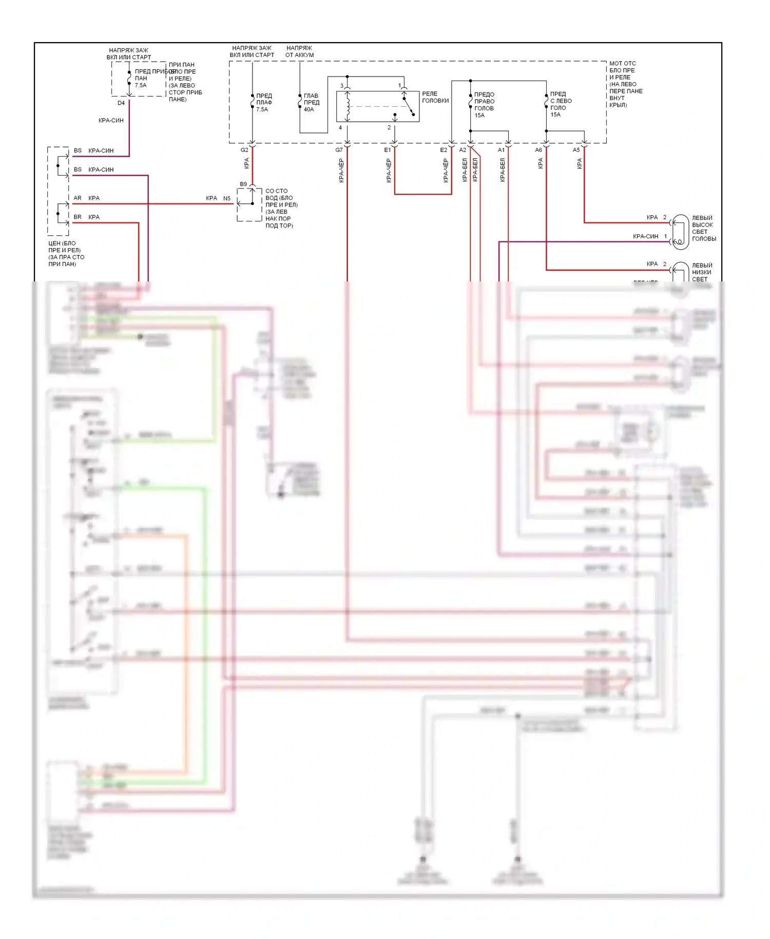Avalon Toyota XX10 рестайлинг (1997-2000): Электросхема фар, без дрели 