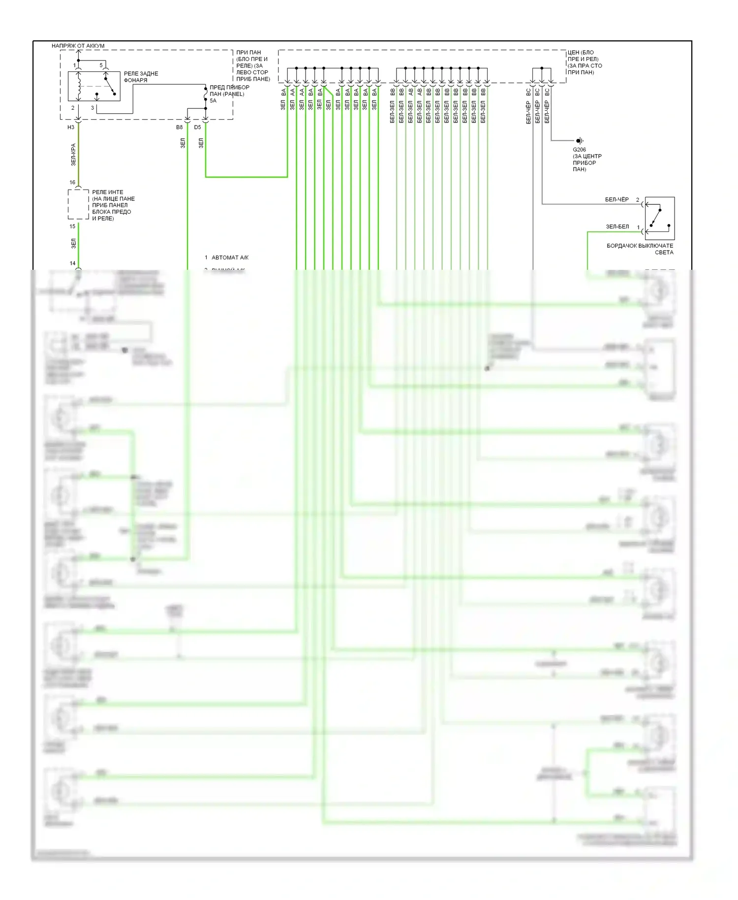 Avalon Toyota XX10 рестайлинг (1997-2000): Электросхема подсветки приборной панели 