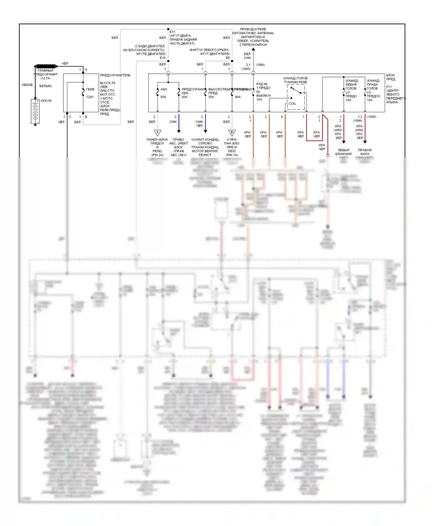 Avalon Toyota XX10 (1994-1997): Электросхема блока предохранителей реле (1 из 3) 