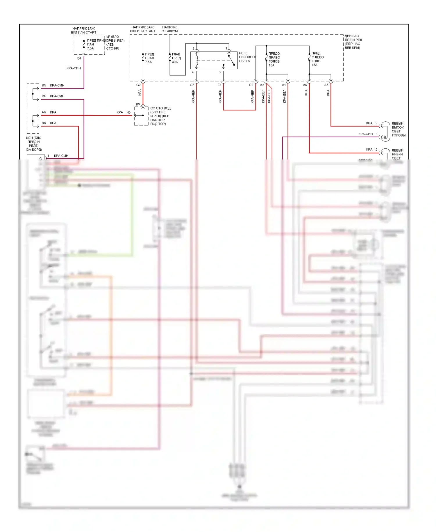 Avalon Toyota XX10 (1994-1997): Электросхема фар, без дрели 