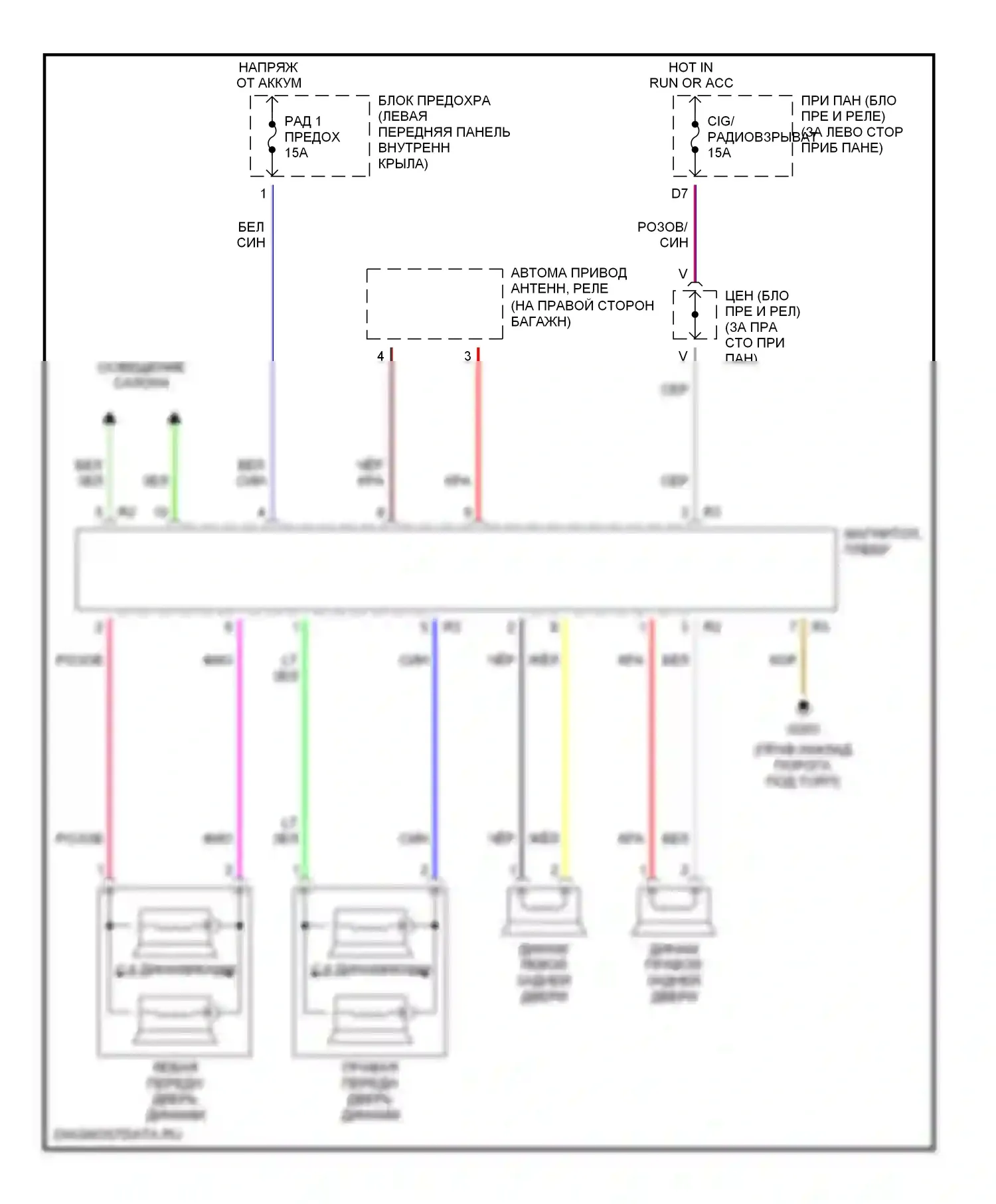 Avalon Toyota XX10 (1994-1997): Электросхемы радиосвязи, без усилителя 