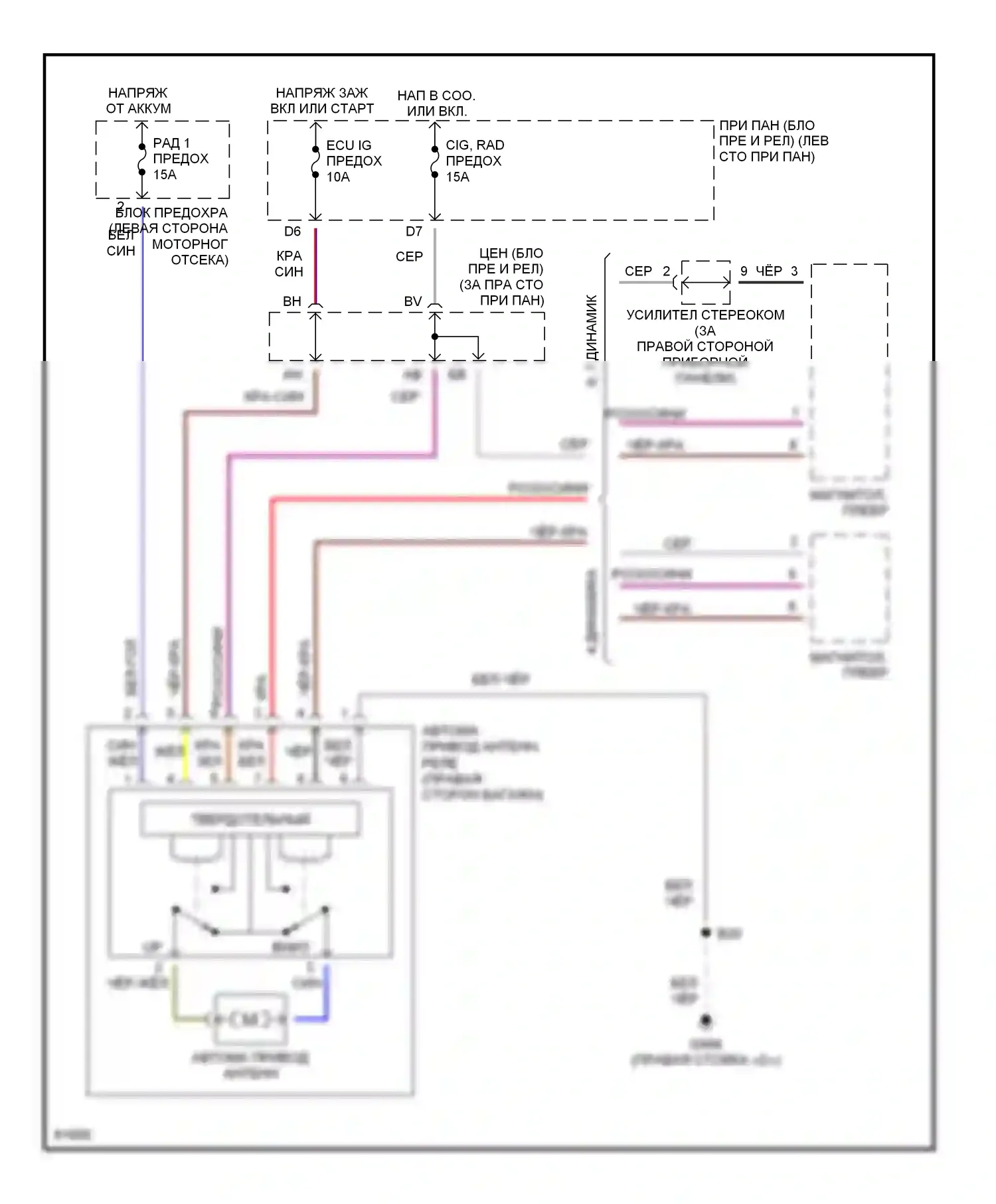 Avalon Toyota XX10 (1994-1997): Электросхема силовой антенны 