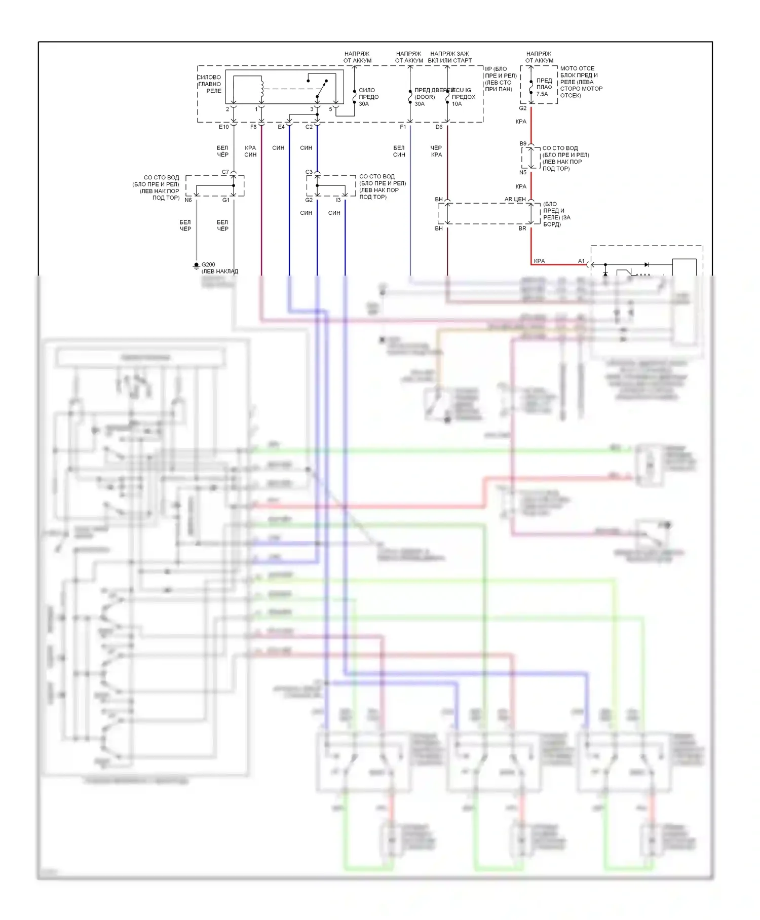 Avalon Toyota XX10 (1994-1997): Электросхема стеклоподъемника 