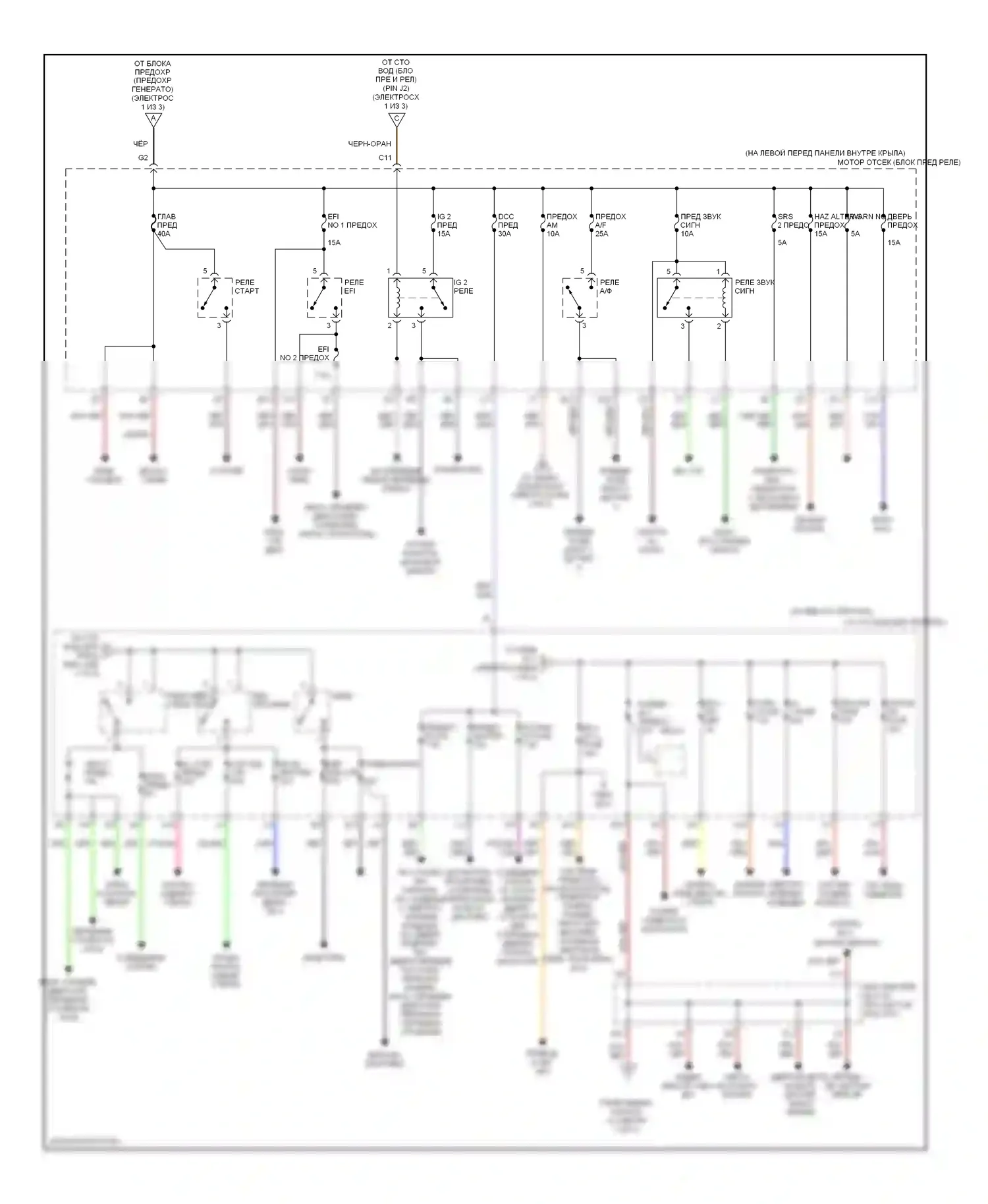 Avalon Toyota XX20 рестайлинг (2002-2005): Электросхема блока предохранителей реле (2 из 3) 