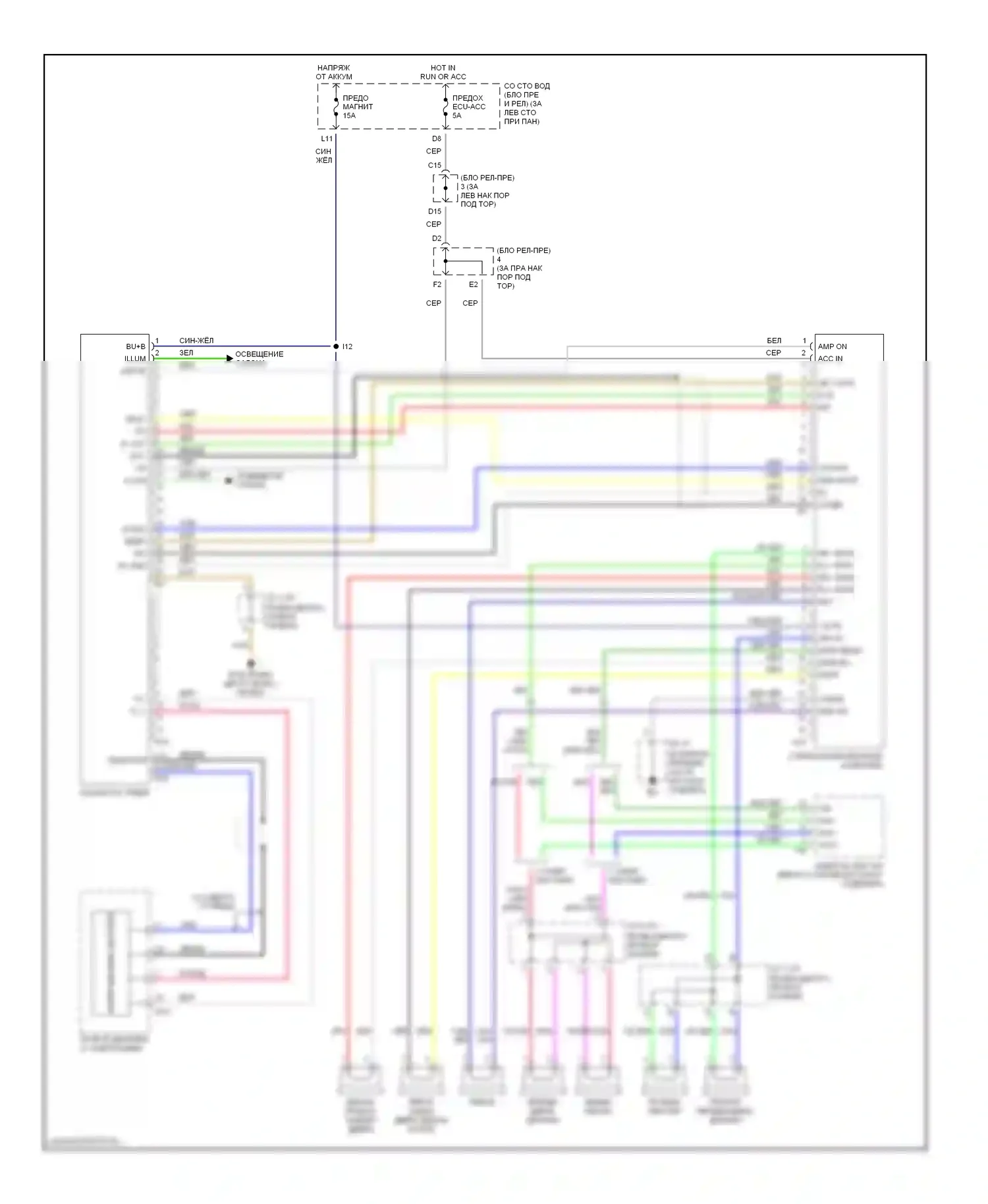 Avalon Toyota XX20 рестайлинг (2002-2005): Электросхема магнитолы, 7 динамик 