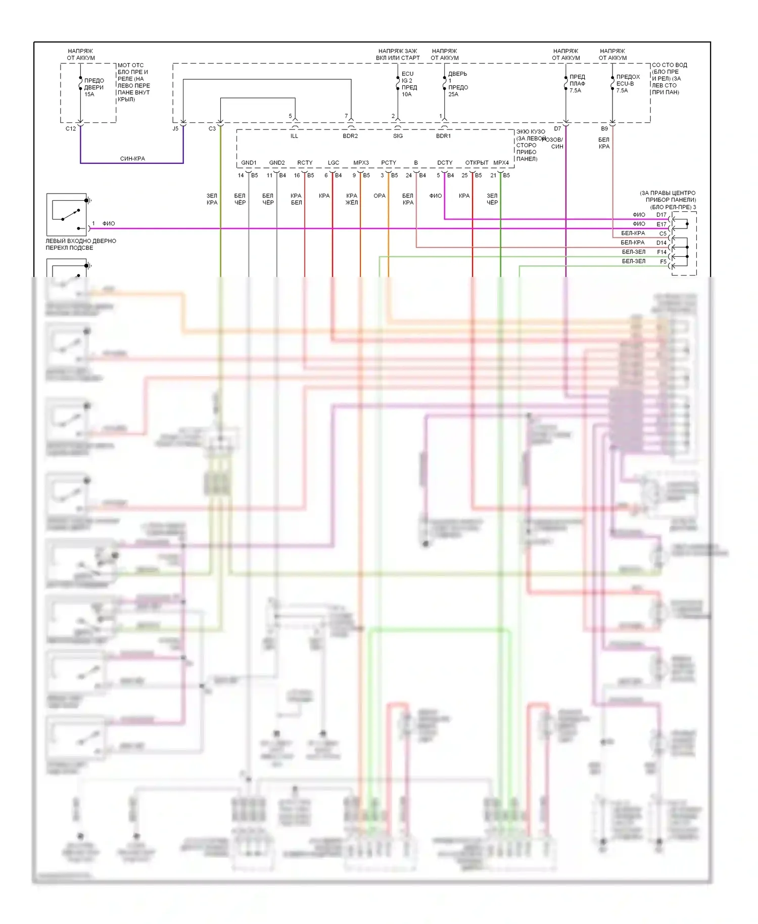 Avalon Toyota XX20 рестайлинг (2002-2005): Электросхема освещения салона 