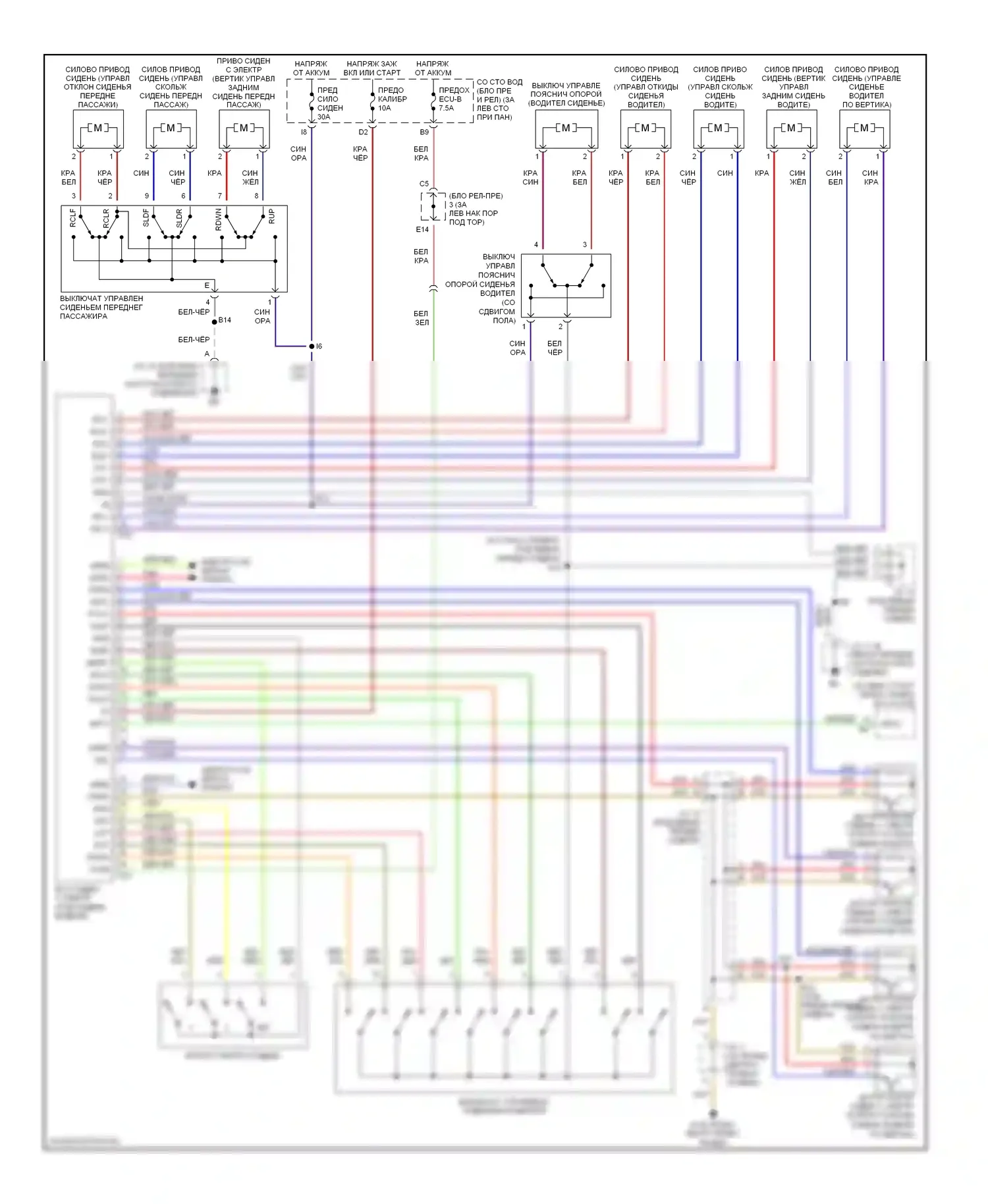 Avalon Toyota XX20 рестайлинг (2002-2005): Электросхема сиденья памяти 