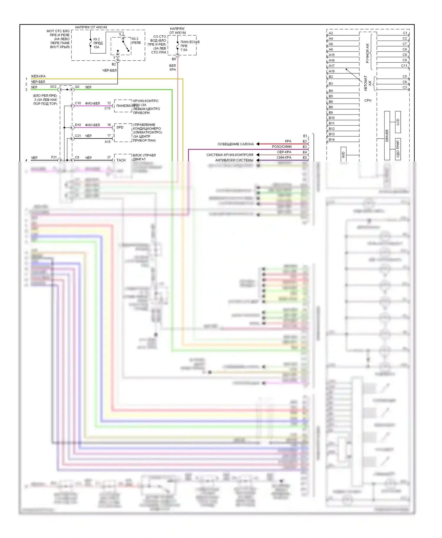 Avalon Toyota XX20 рестайлинг (2002-2005): Электросхема приборной панели, без навигации (2 из 2) 