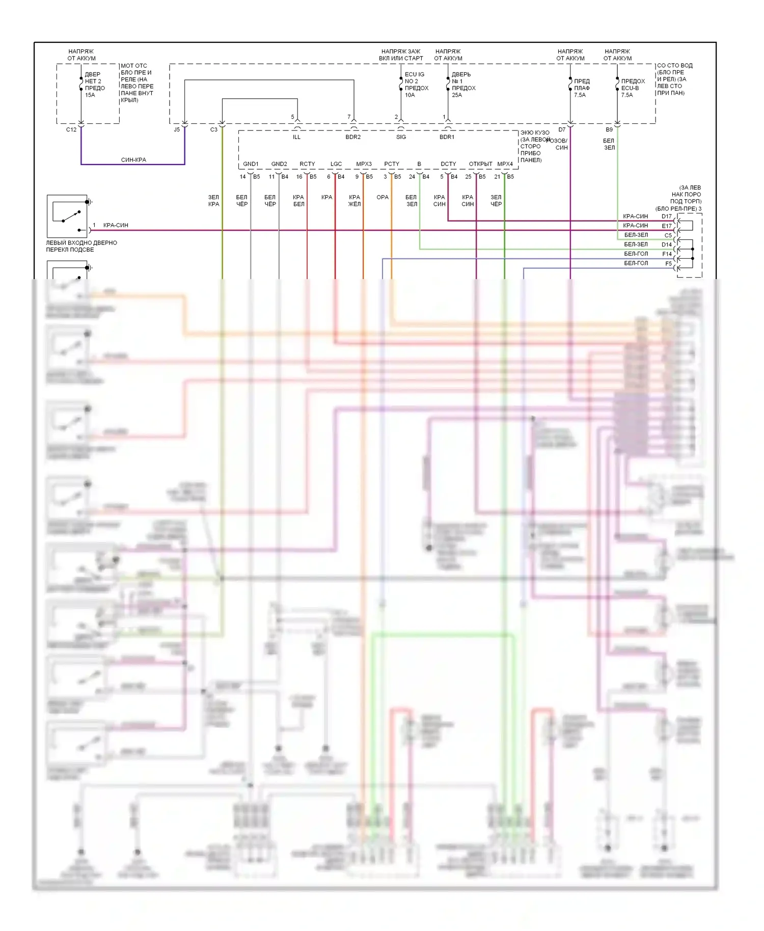 Avalon Toyota XX20 (1999-2002): Электросхема освещения салона 