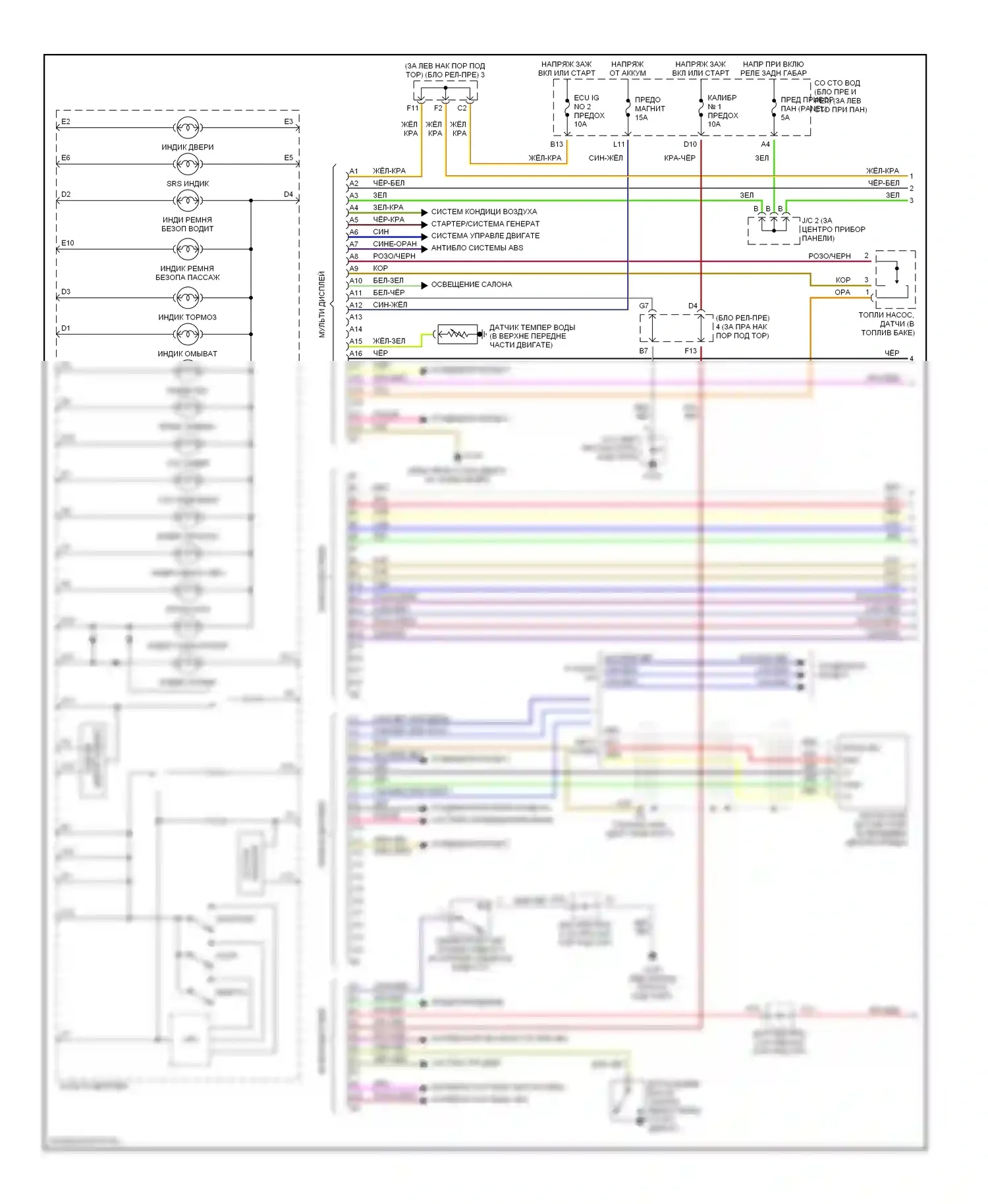 Avalon Toyota XX20 (1999-2002): Электросхема приборной панели (1 из 2) 