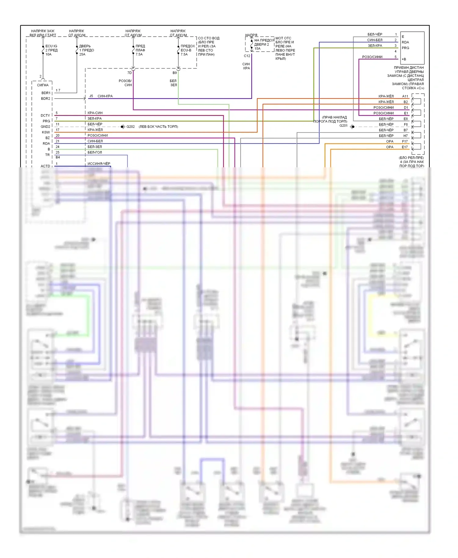 Avalon Toyota XX20 (1999-2002): Электросхема замка силовой двери 