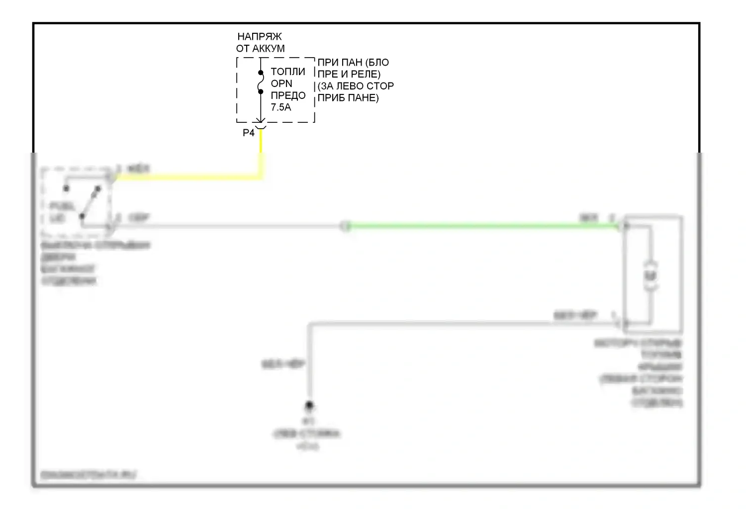 Avalon Toyota XX30 рестайлинг (2007-2010): Электросхема открытия лючка топливного бака 