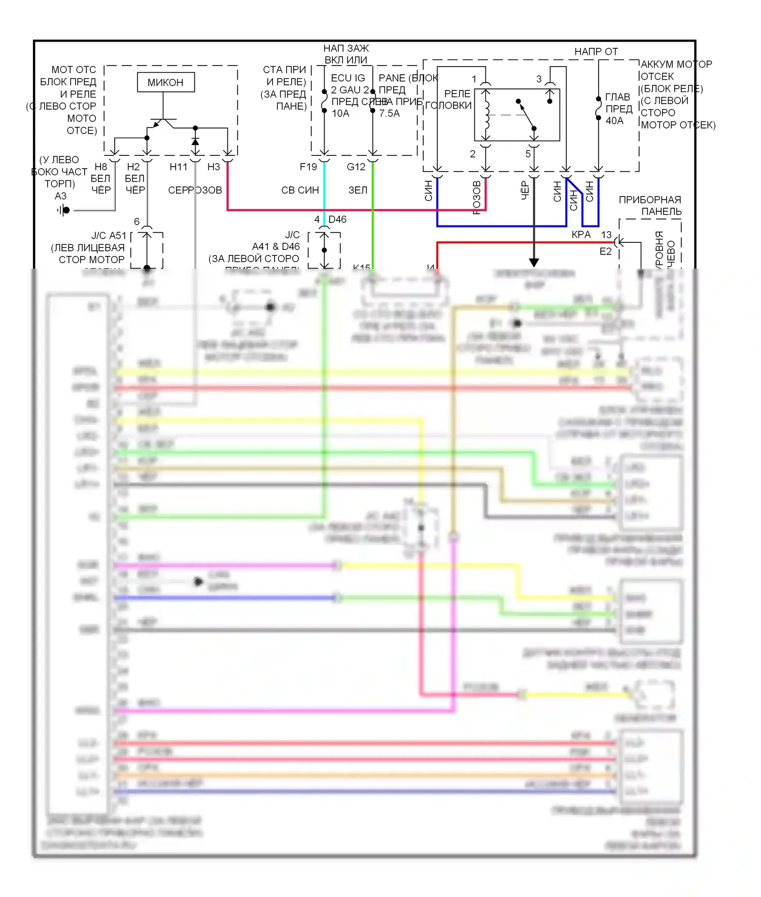 Avalon Toyota XX30 рестайлинг (2007-2010): Электросхема регулировки дальнего света фары 