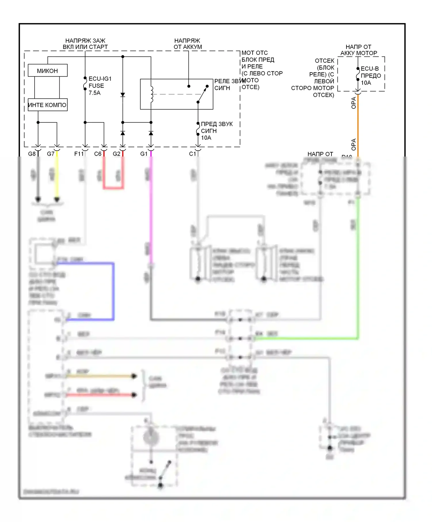 Avalon Toyota XX30 рестайлинг (2007-2010): Электросхема клаксона 
