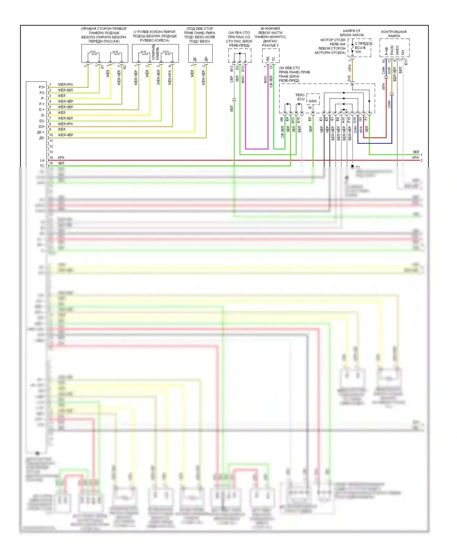 Avalon Toyota XX30 рестайлинг (2007-2010): Электросхема подушек безопасности (1 из 2) 