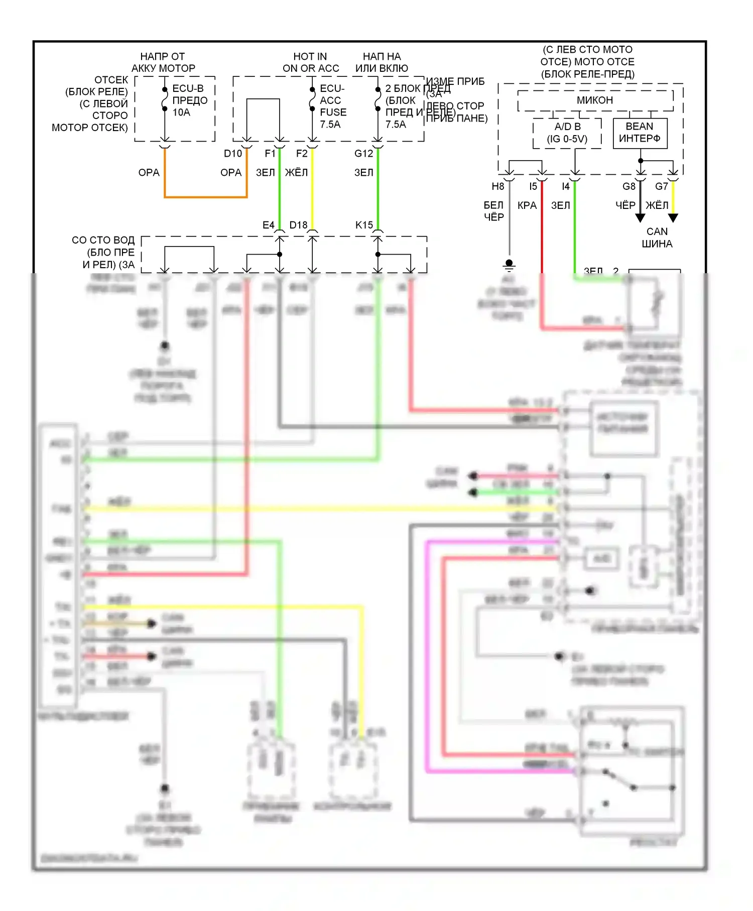 Avalon Toyota XX30 рестайлинг (2007-2010): Электросхема многоинформационной системы 
