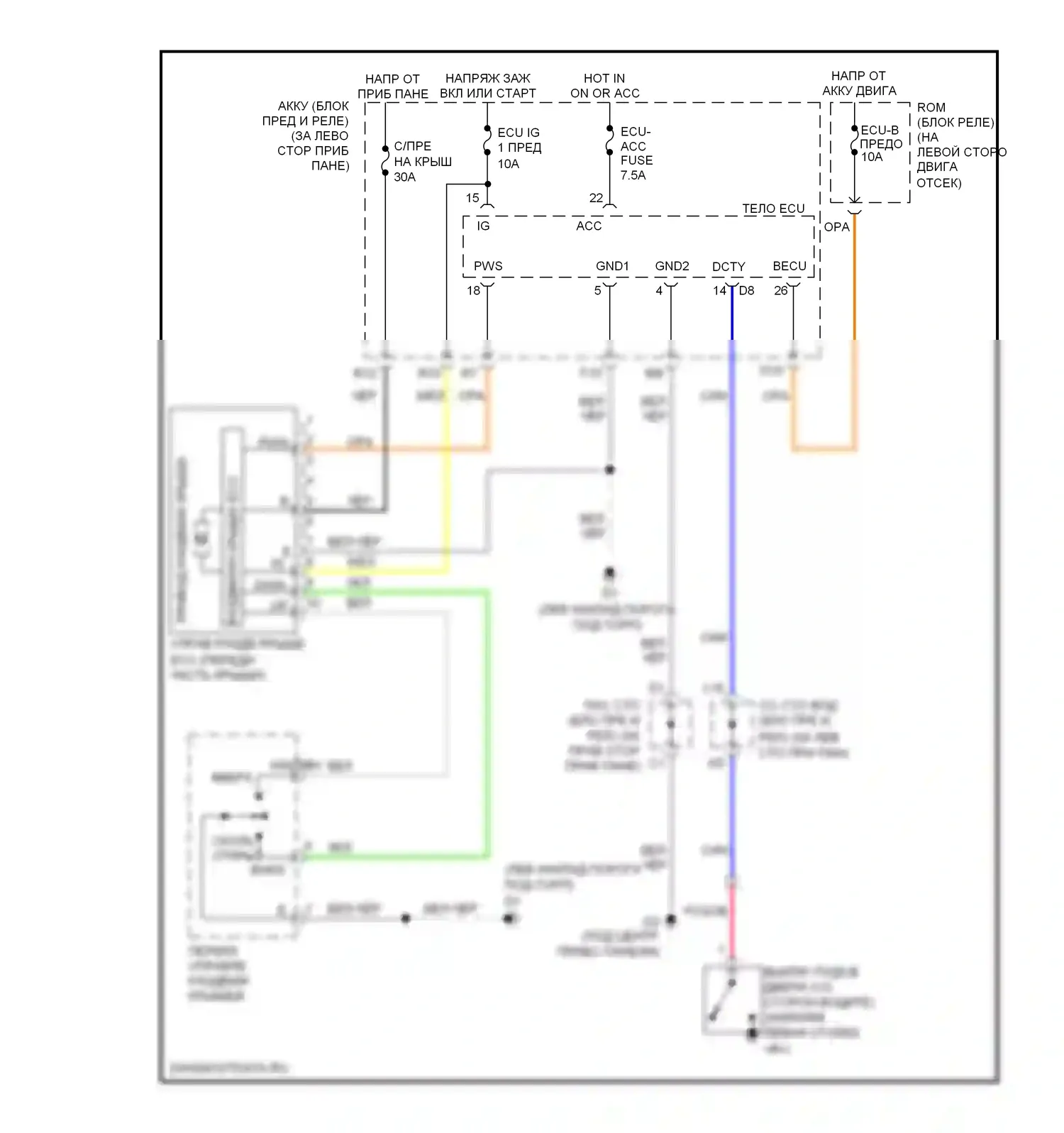 Avalon Toyota XX30 рестайлинг (2007-2010): Электросхема складной крыши/люка 