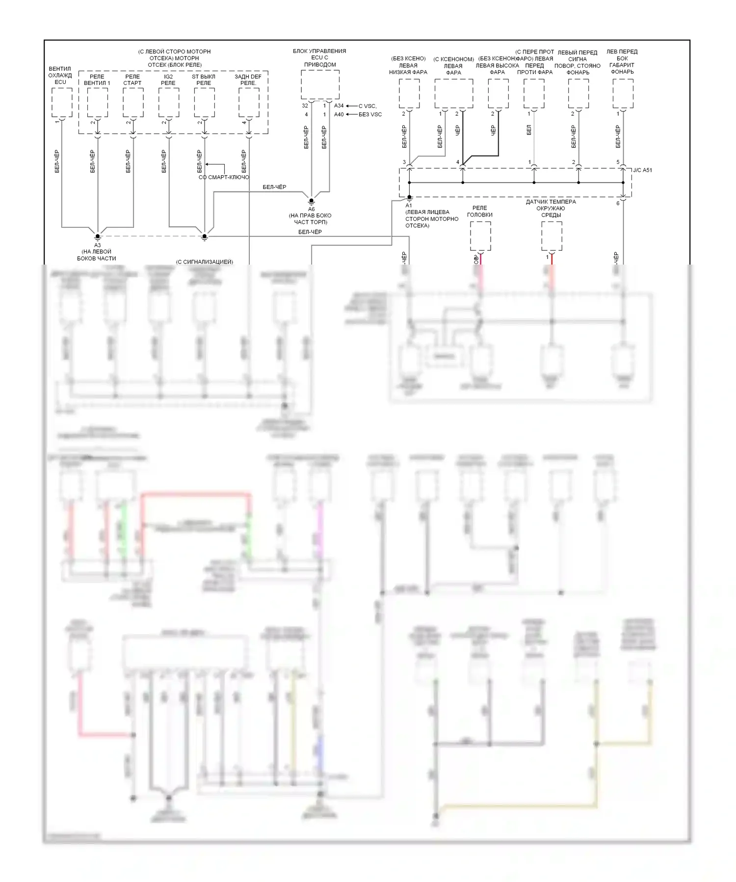 Avalon Toyota XX30 рестайлинг (2007-2010): Электросхема точек подключения масс (1 из 4) 