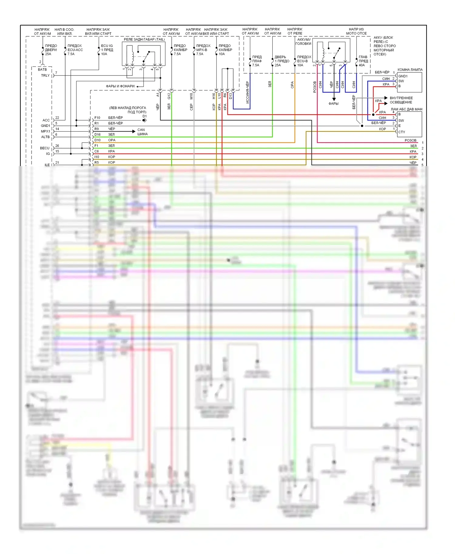 Avalon Toyota XX30 рестайлинг (2007-2010): Электросхема центрального замка, без системы интеллектуальных ключей (1 из 2) 