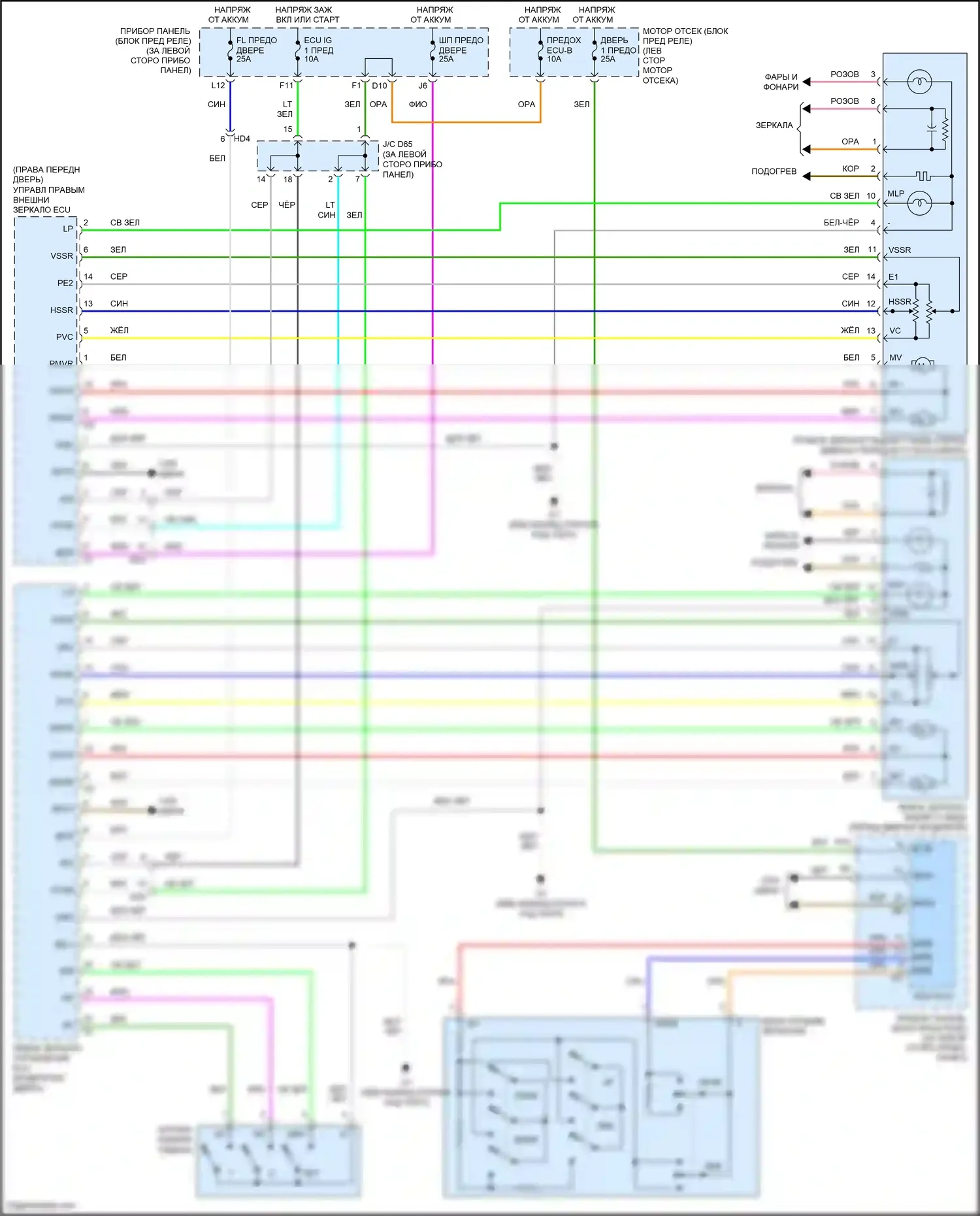 Avalon Toyota XX30 рестайлинг 2 (2010-2012): Электросхема зеркал памяти 
