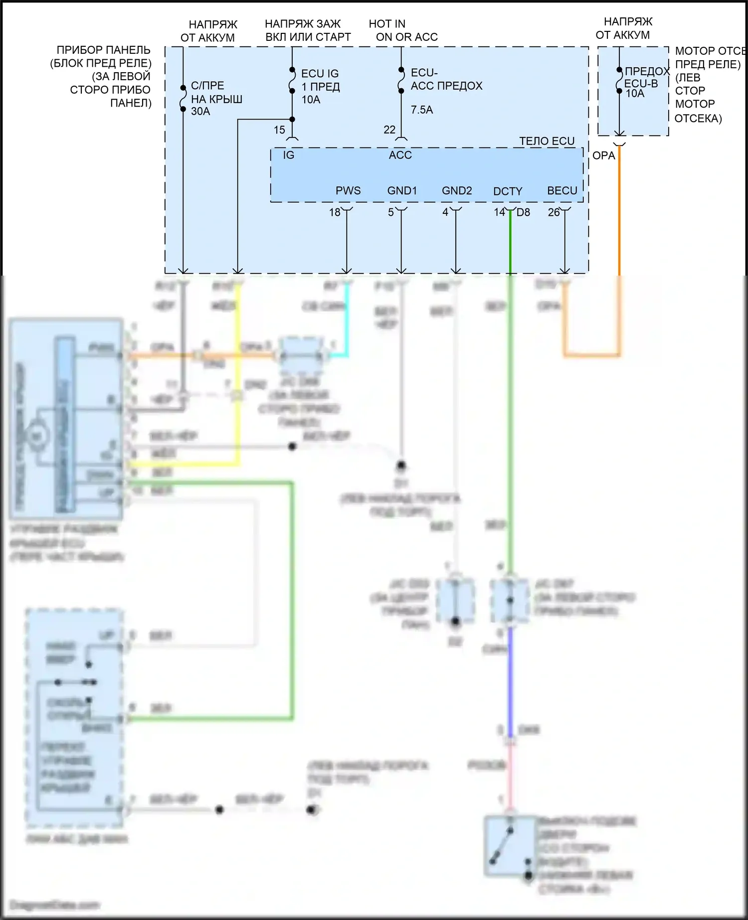 Avalon Toyota XX30 рестайлинг 2 (2010-2012): Электросхема складной крыши/люка 