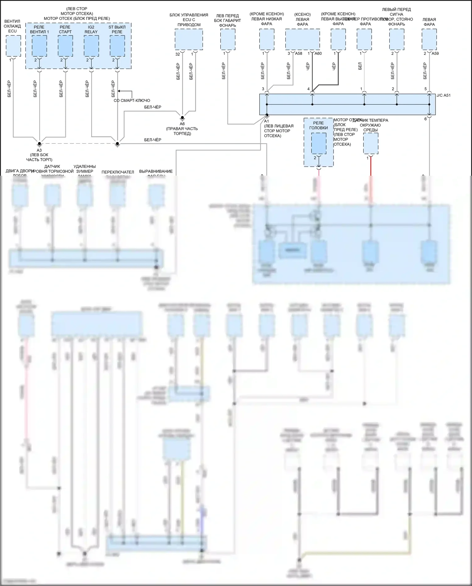 Avalon Toyota XX30 рестайлинг 2 (2010-2012): Электросхема точек подключения масс (1 из 4) 