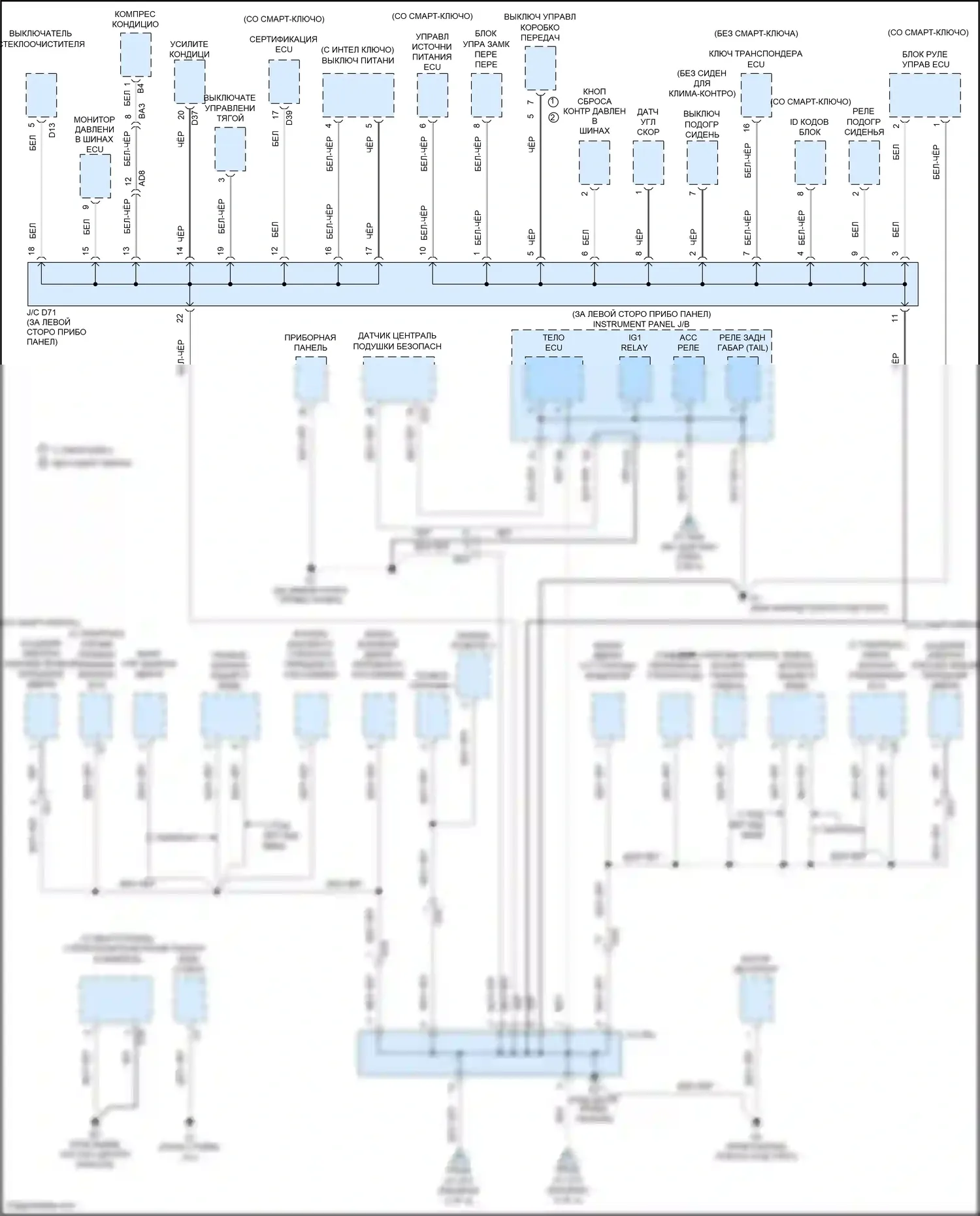 Avalon Toyota XX30 рестайлинг 2 (2010-2012): Электросхема точек подключения масс (3 из 4) 