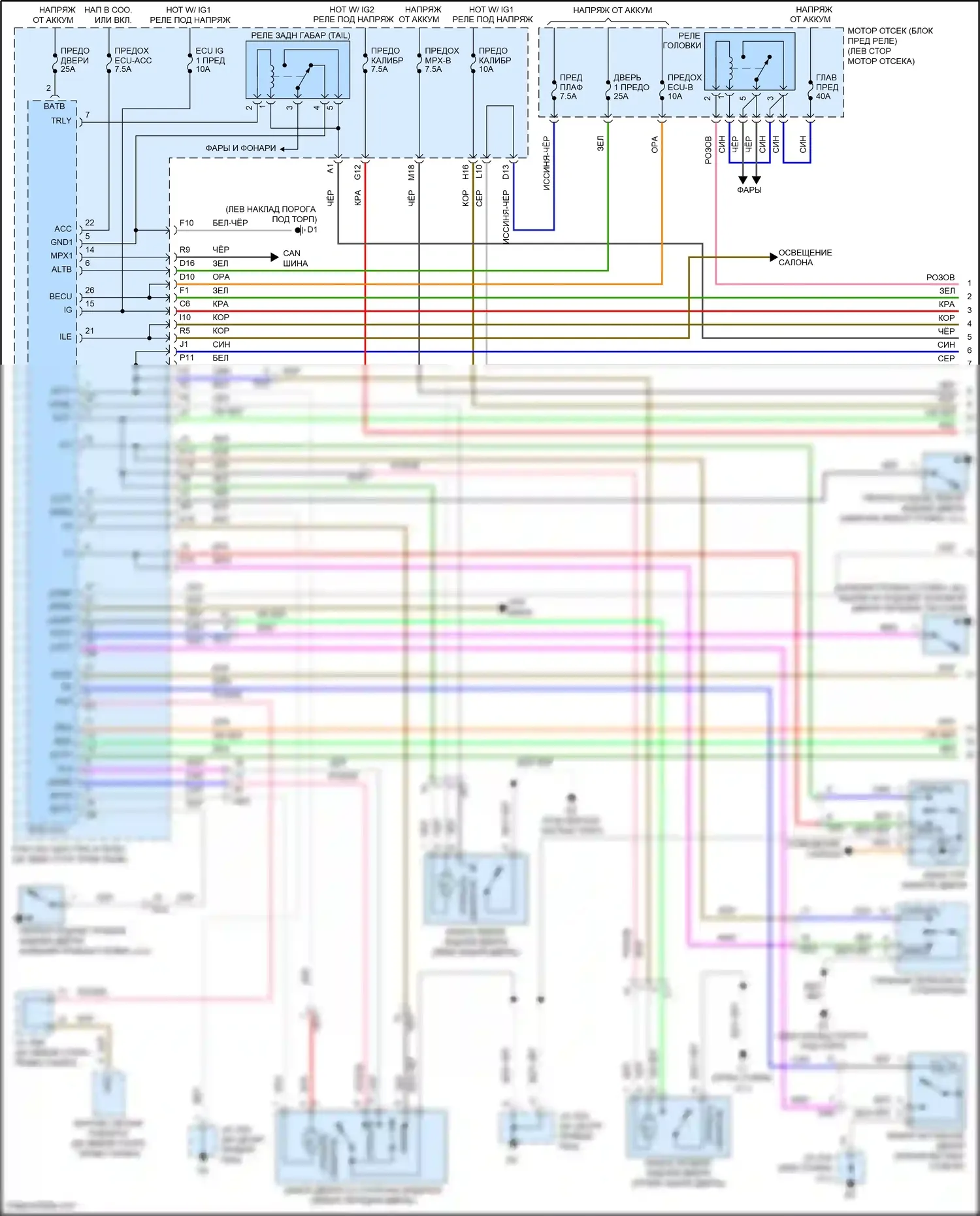 Avalon Toyota XX30 рестайлинг 2 (2010-2012): Электросхема центрального замка, без системы интеллектуальных ключей (1 из 2) 