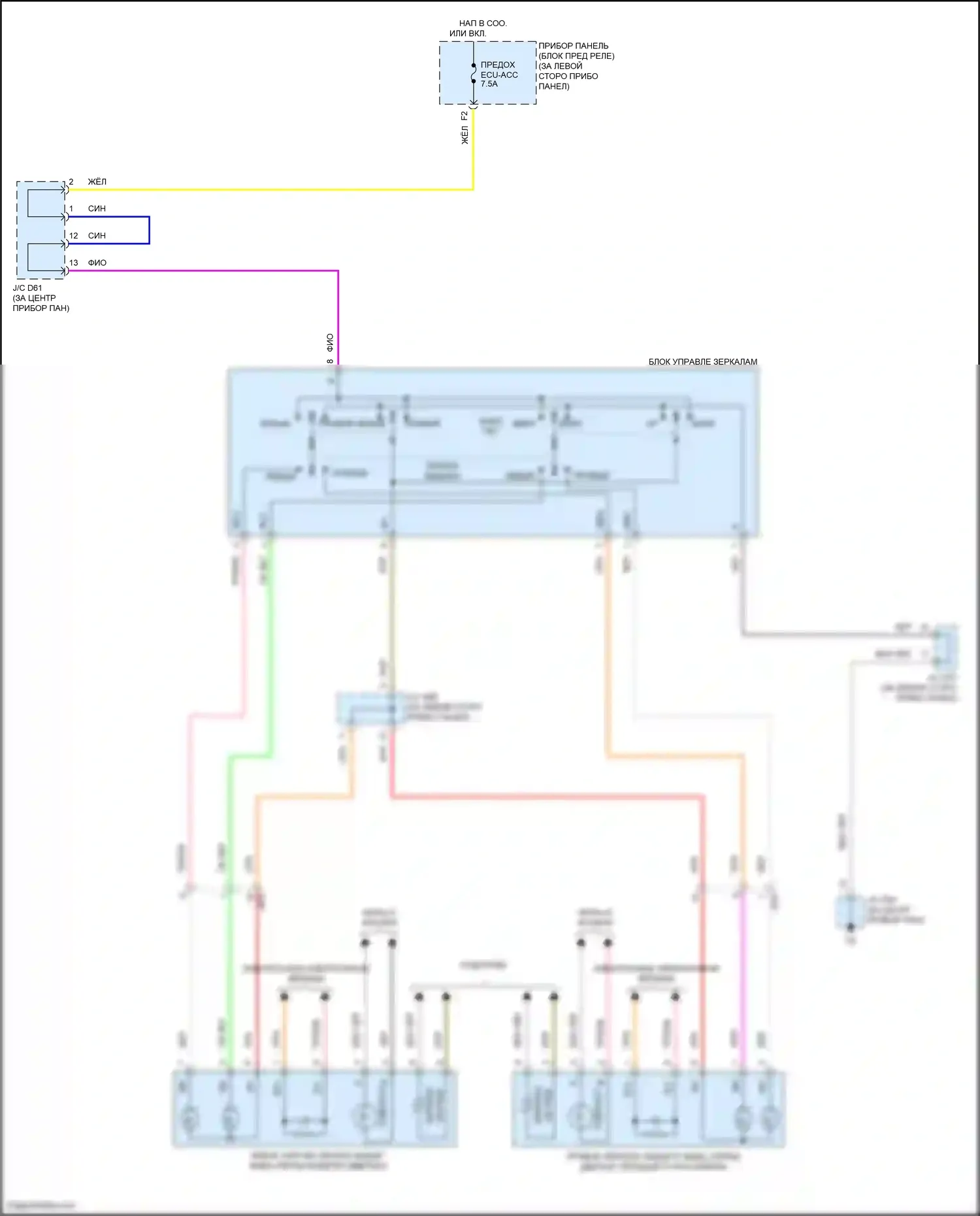 Avalon Toyota XX30 рестайлинг 2 (2010-2012): Электросхема управления зеркалами заднего вида 