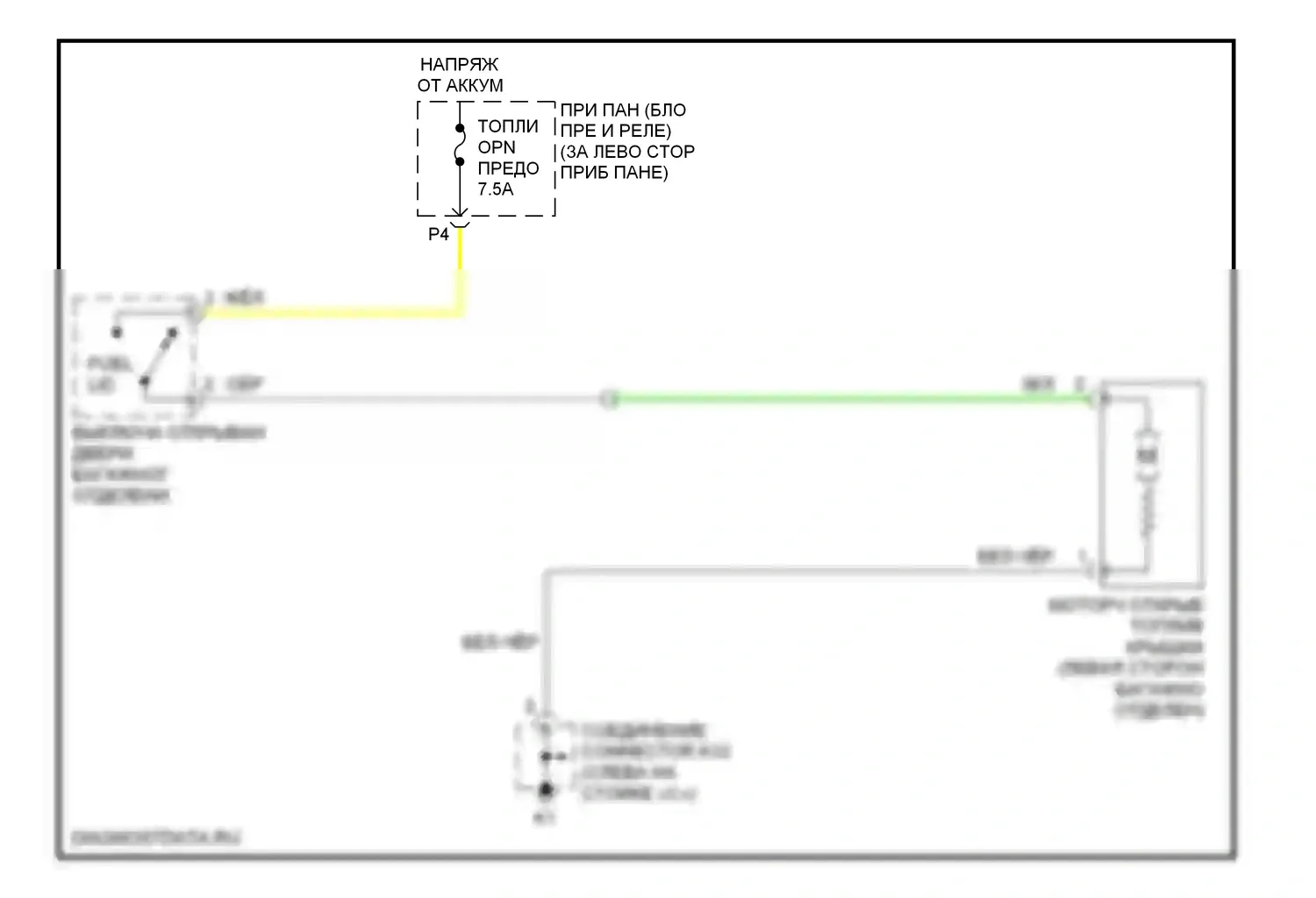 Avalon Toyota XX30 (2005-2007): Электросхема открытия лючка топливного бака 